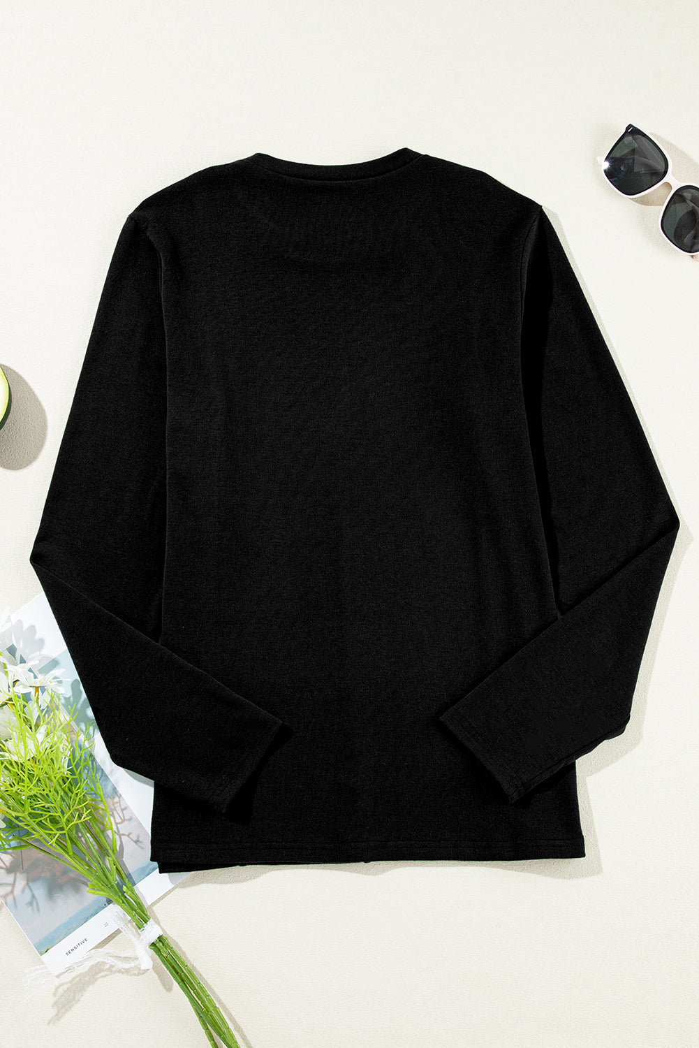 Solid Reverse Seam Crewneck Long Sleeve Top