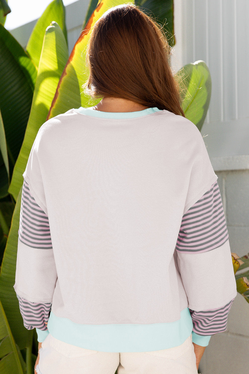Stripe Colorblock Patchwork Drop Shoulder Sweatshirt
