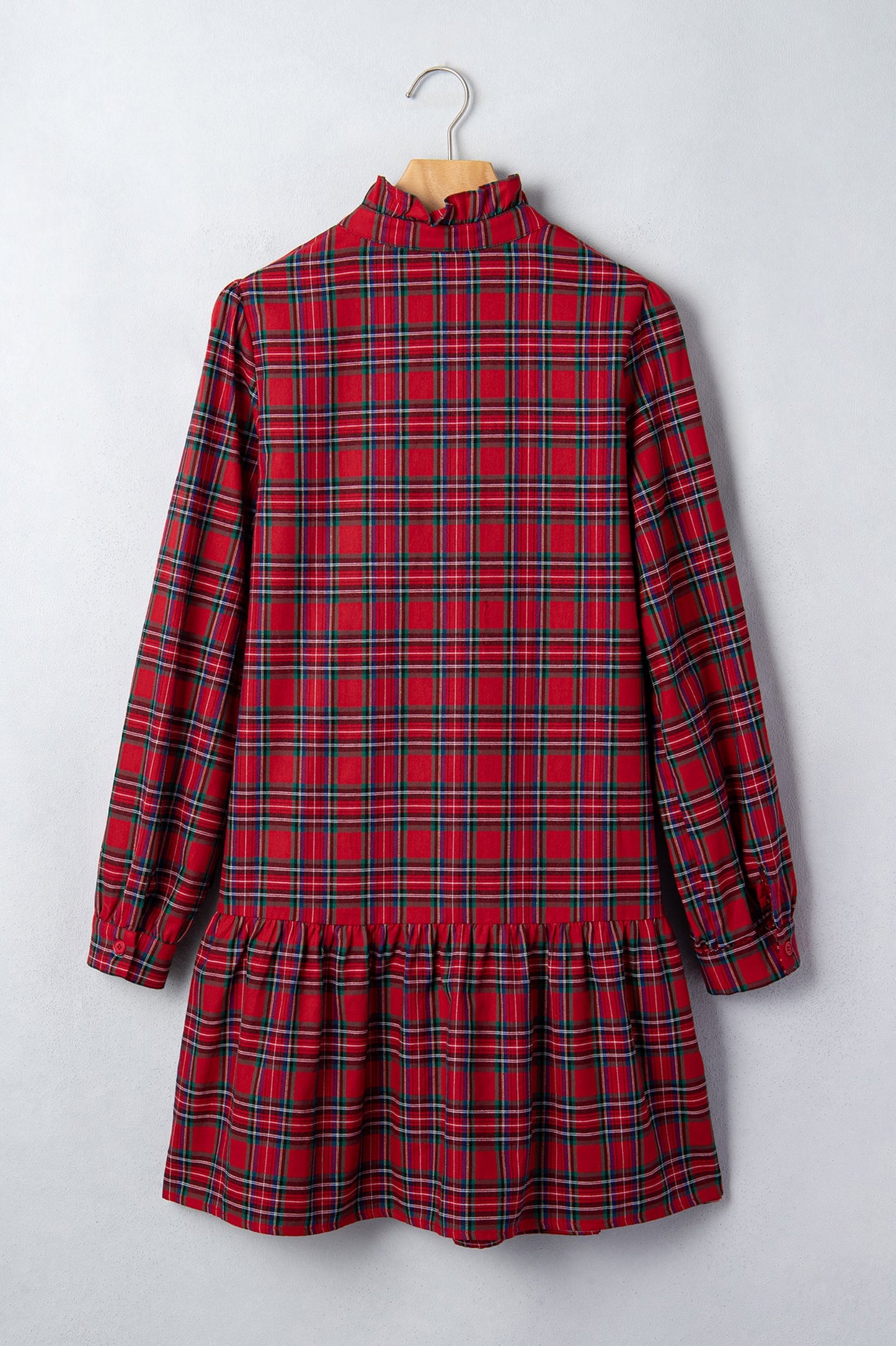 Plaid Long Sleeve Drop Waist Mini Dress
