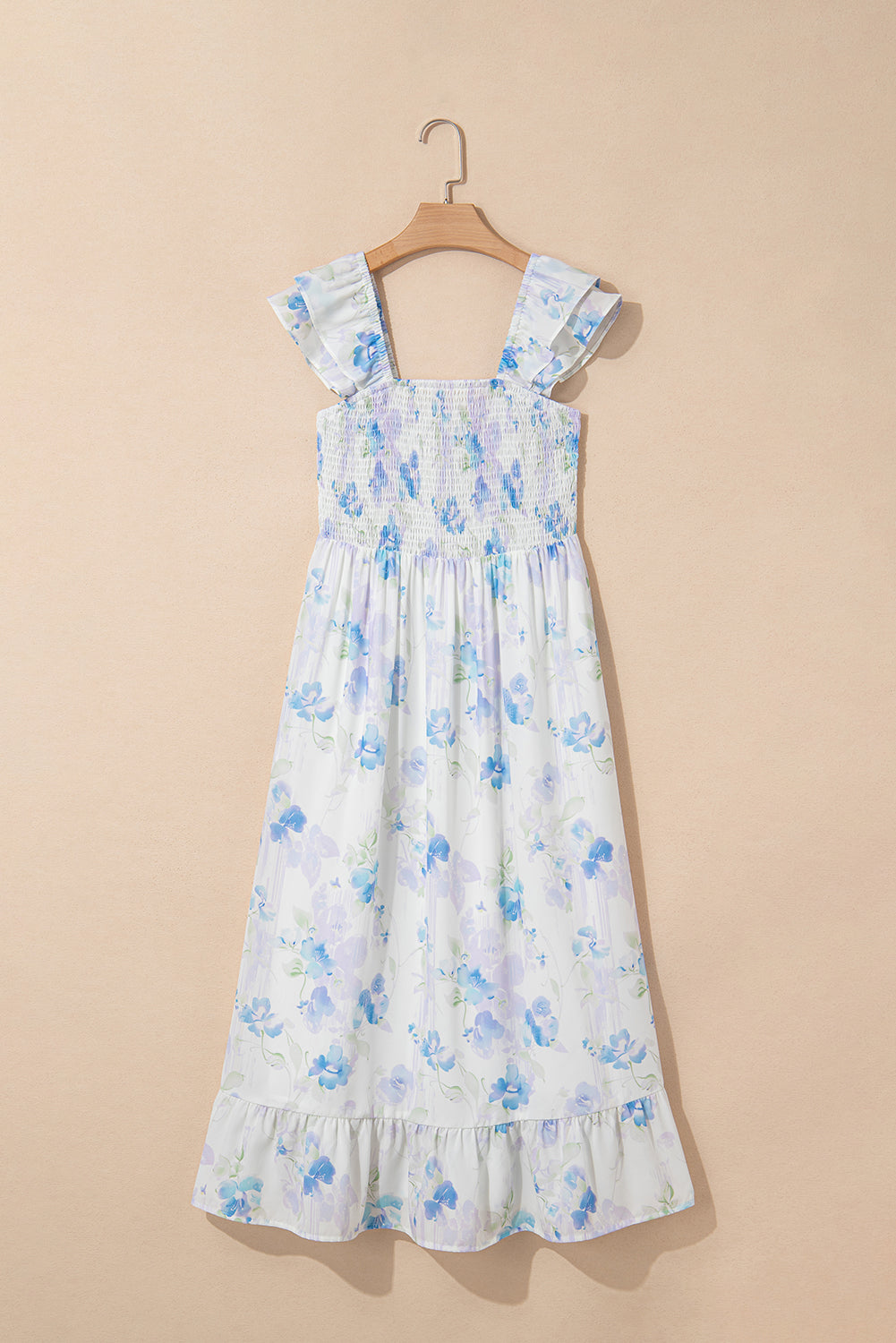Floral Ruffle Sleeve Smocked High Waist Dress