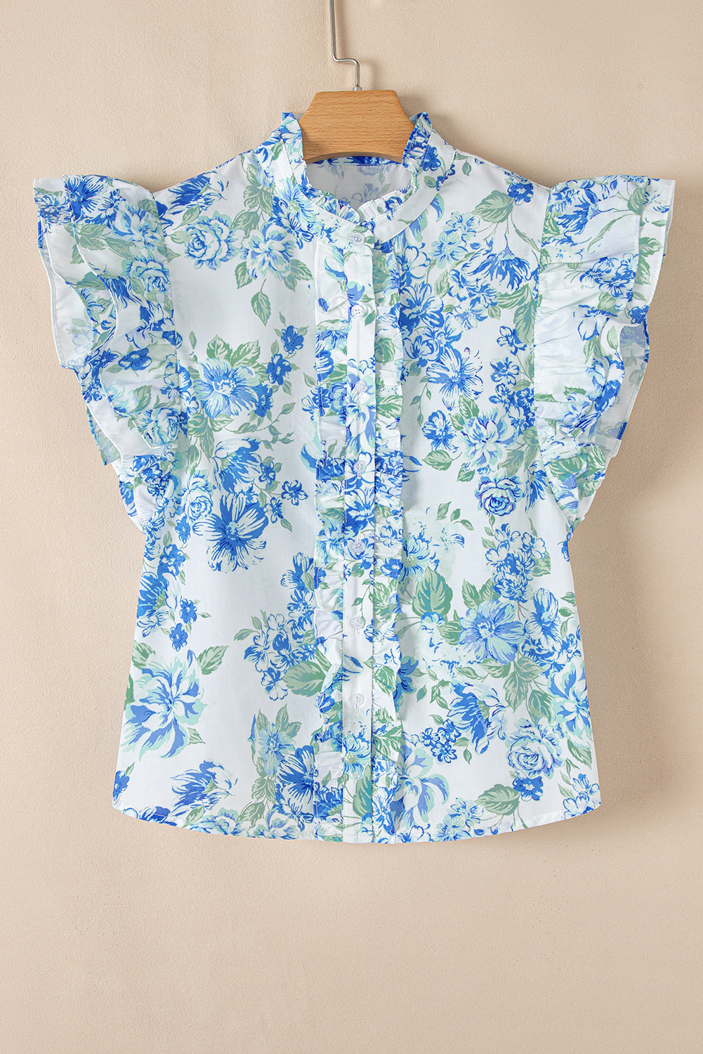 Floral Ruffle Sleeve Frilly Button-Up Shirt
