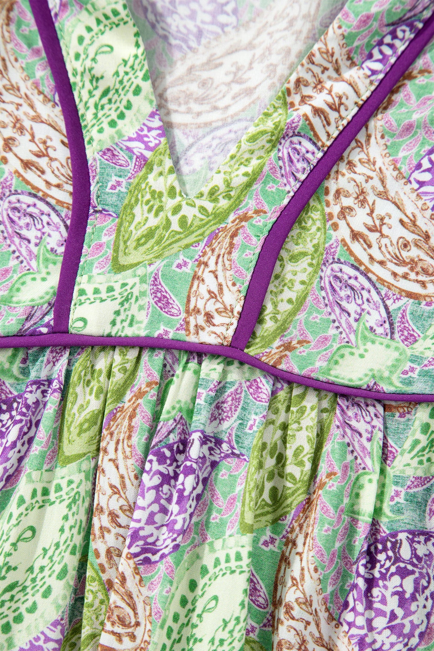 Boho Paisley Short Puff Sleeve V-Neck Blouse