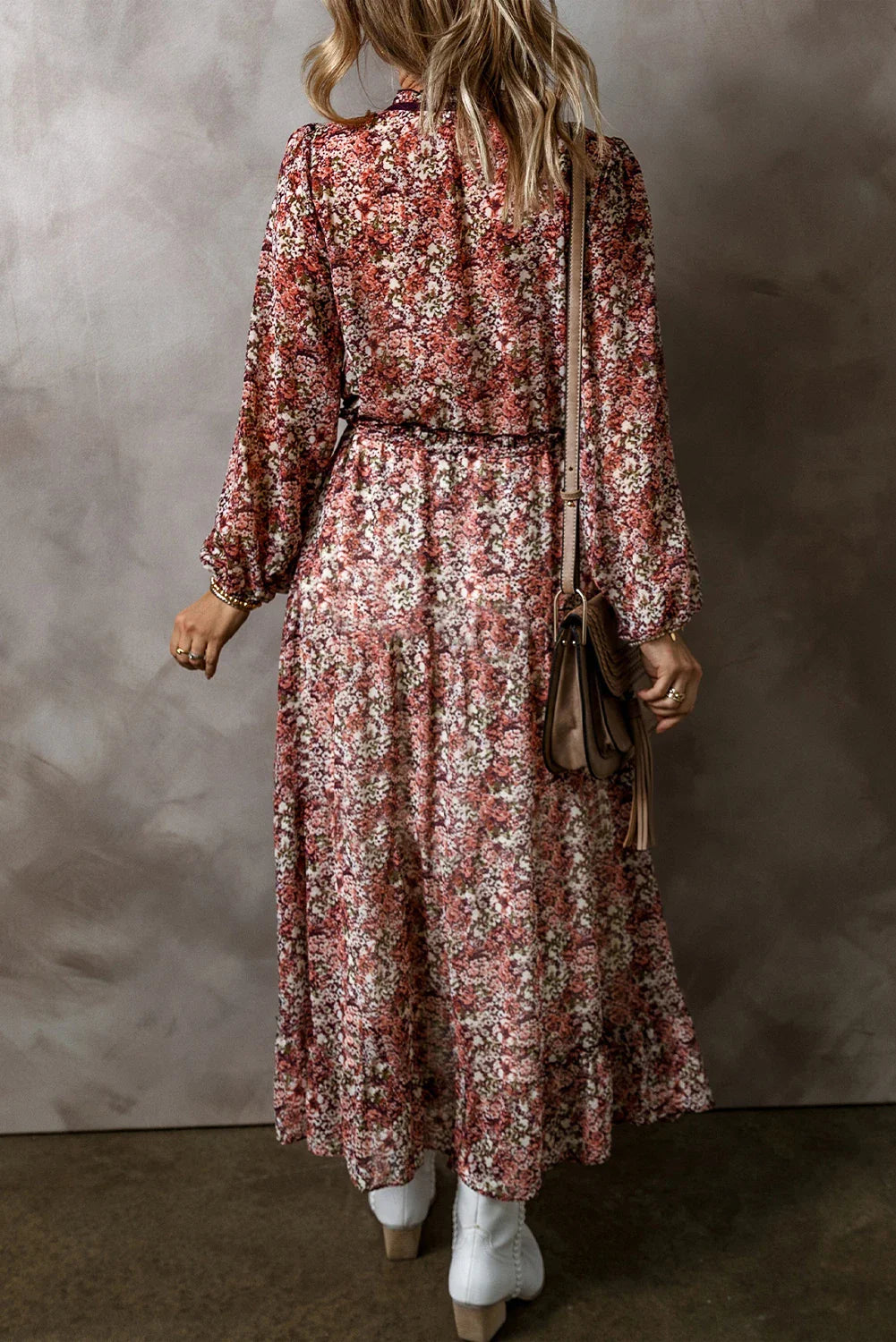 Floral Split Front Tiered Frill Midi Dress