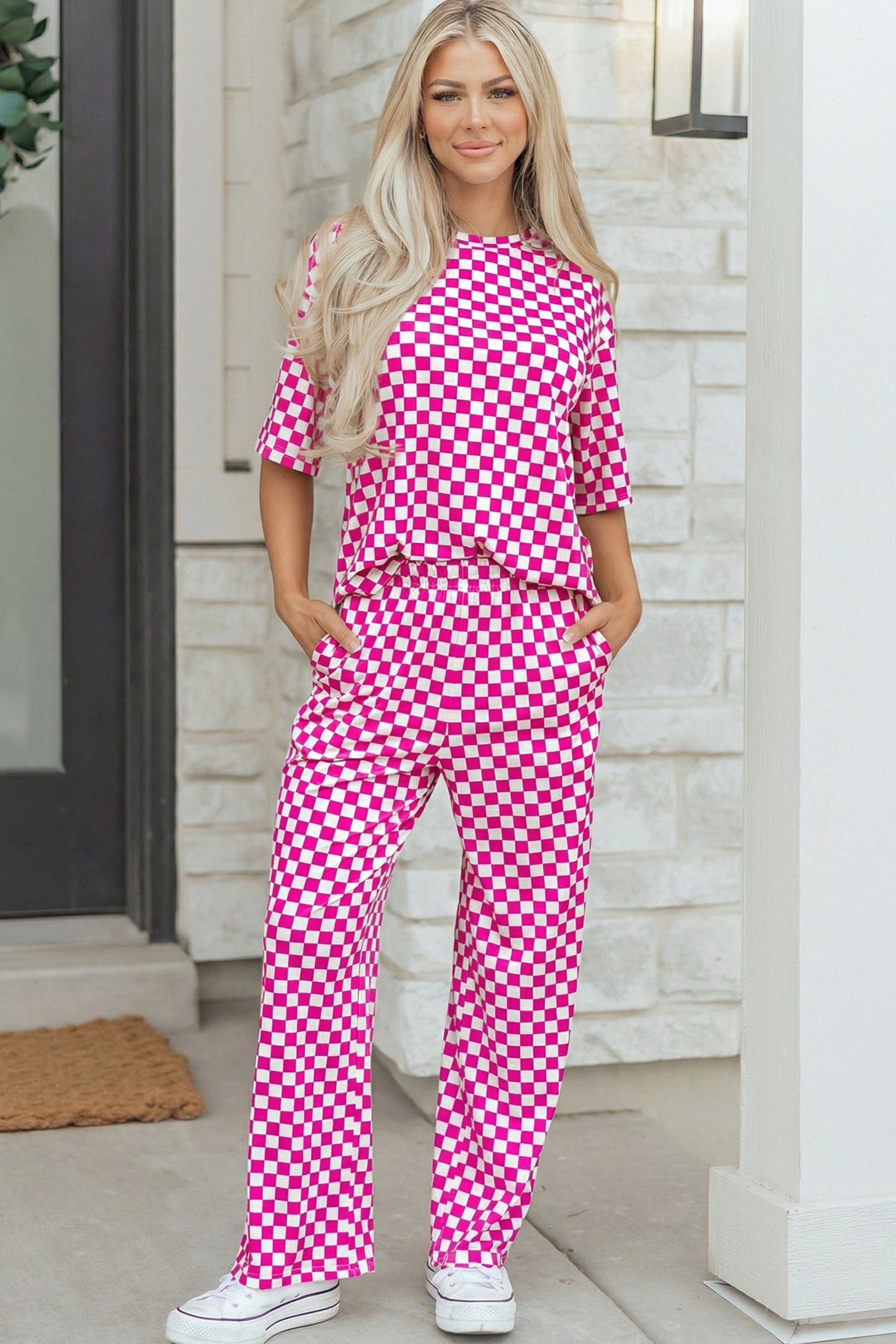 Checker Short Sleeve Tee & Pants Lounge Set