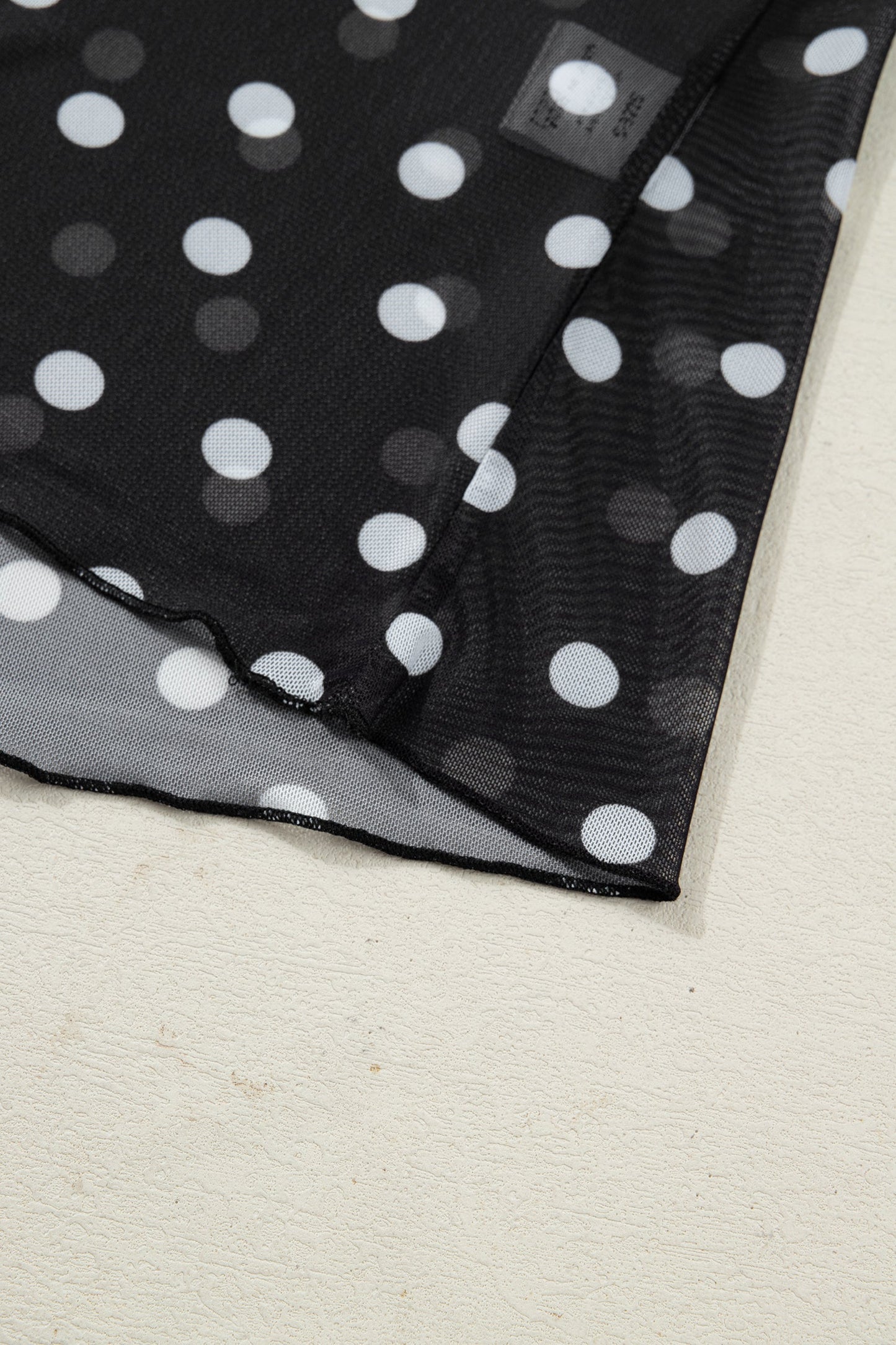 Polka Dot Bodycon Mock Neck Mesh Top