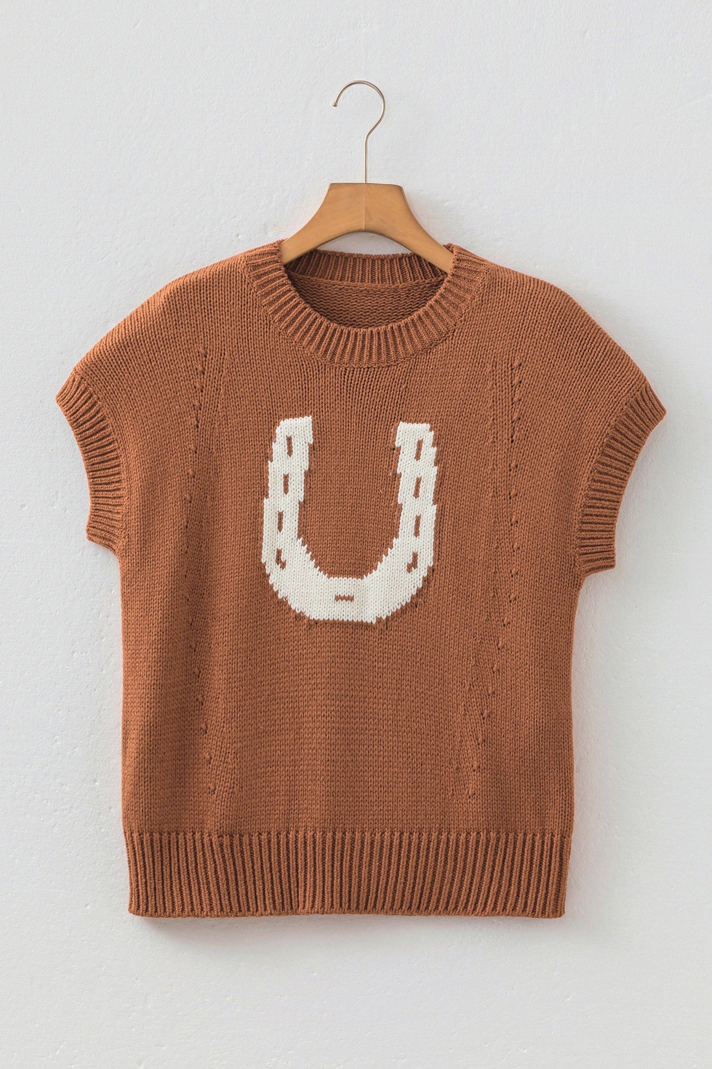 Western Horseshoe Pattern Short Sleeve Knit Top