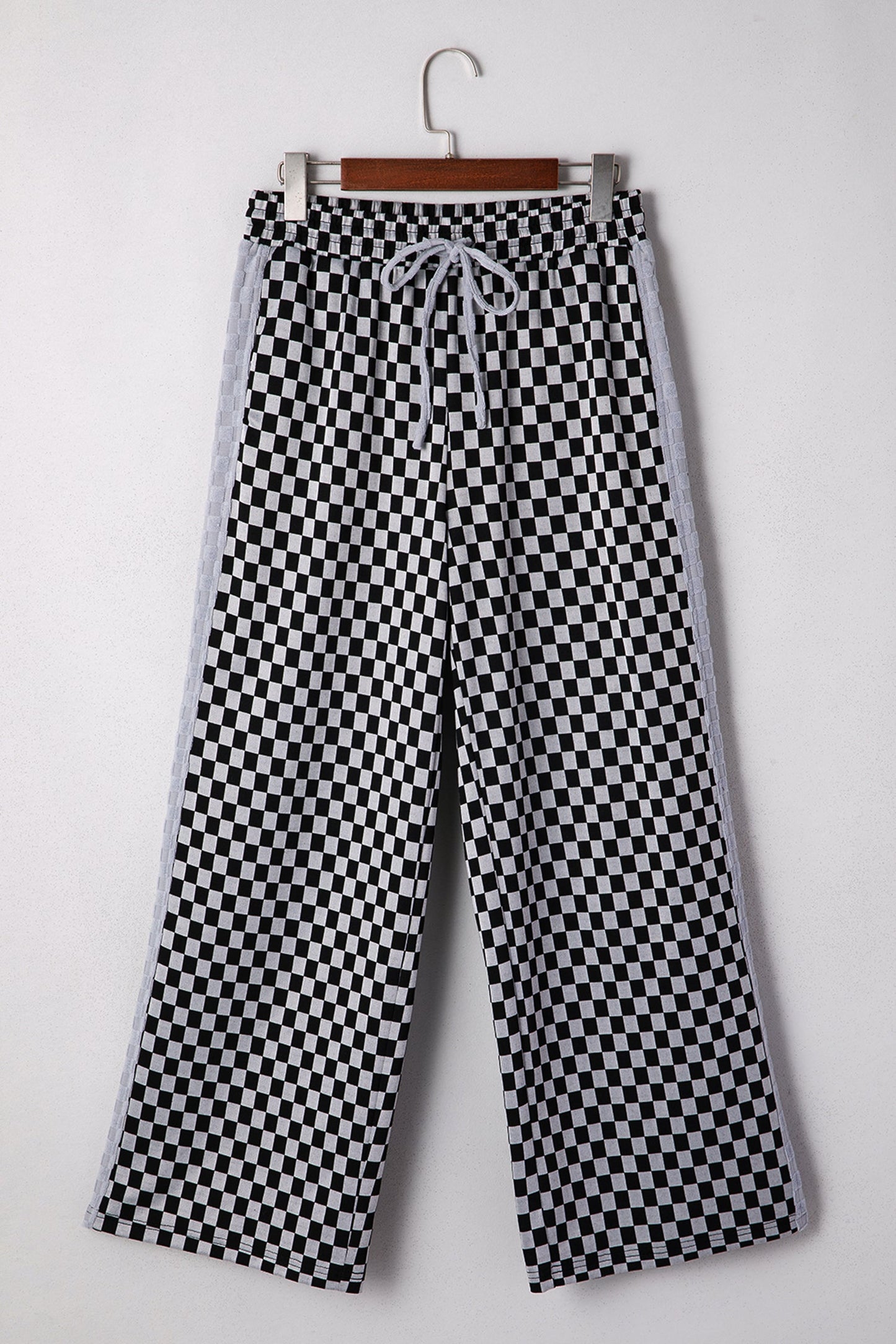 Checker Drawstring Waist Casual Pants