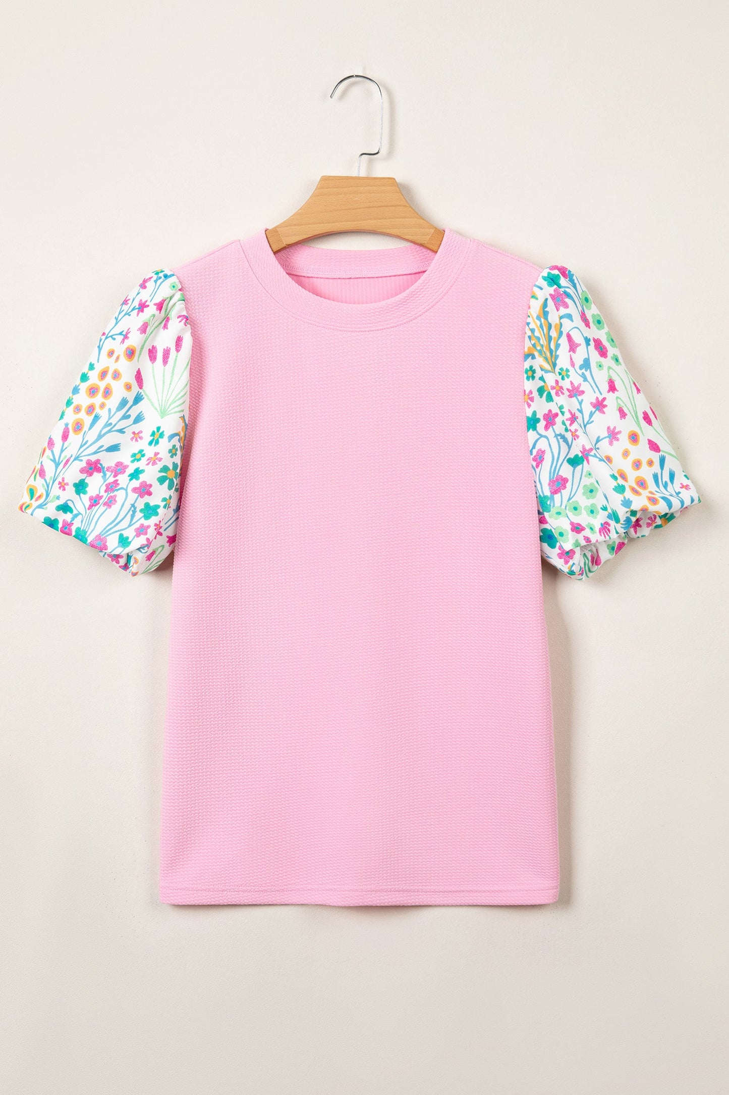Floral Patchwork Bubble Sleeve Textured Blouse