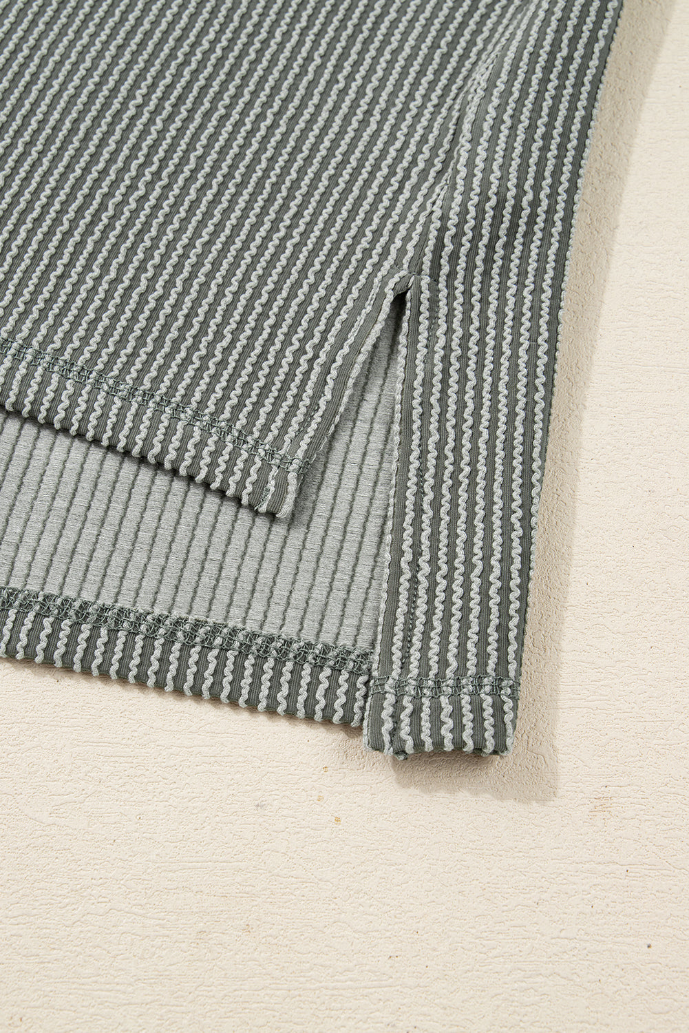 Solid Corded Knit Reverse Seam Long Sleeve Top