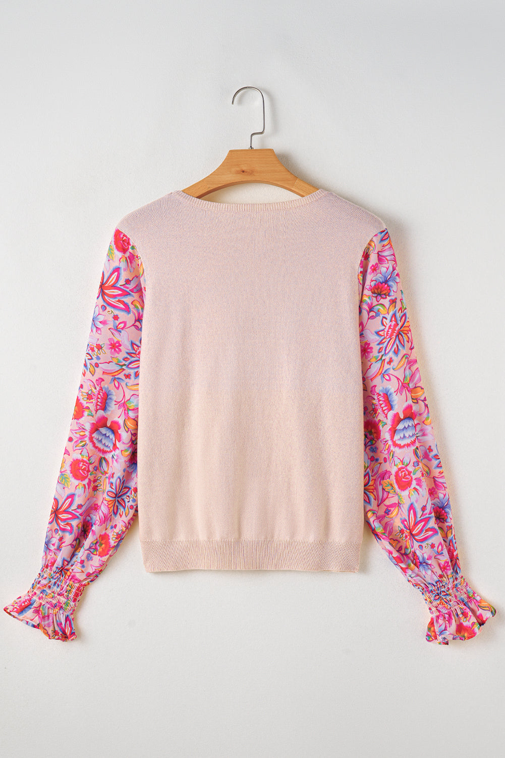 Floral Patchwork Smocked Lantern Sleeve Top
