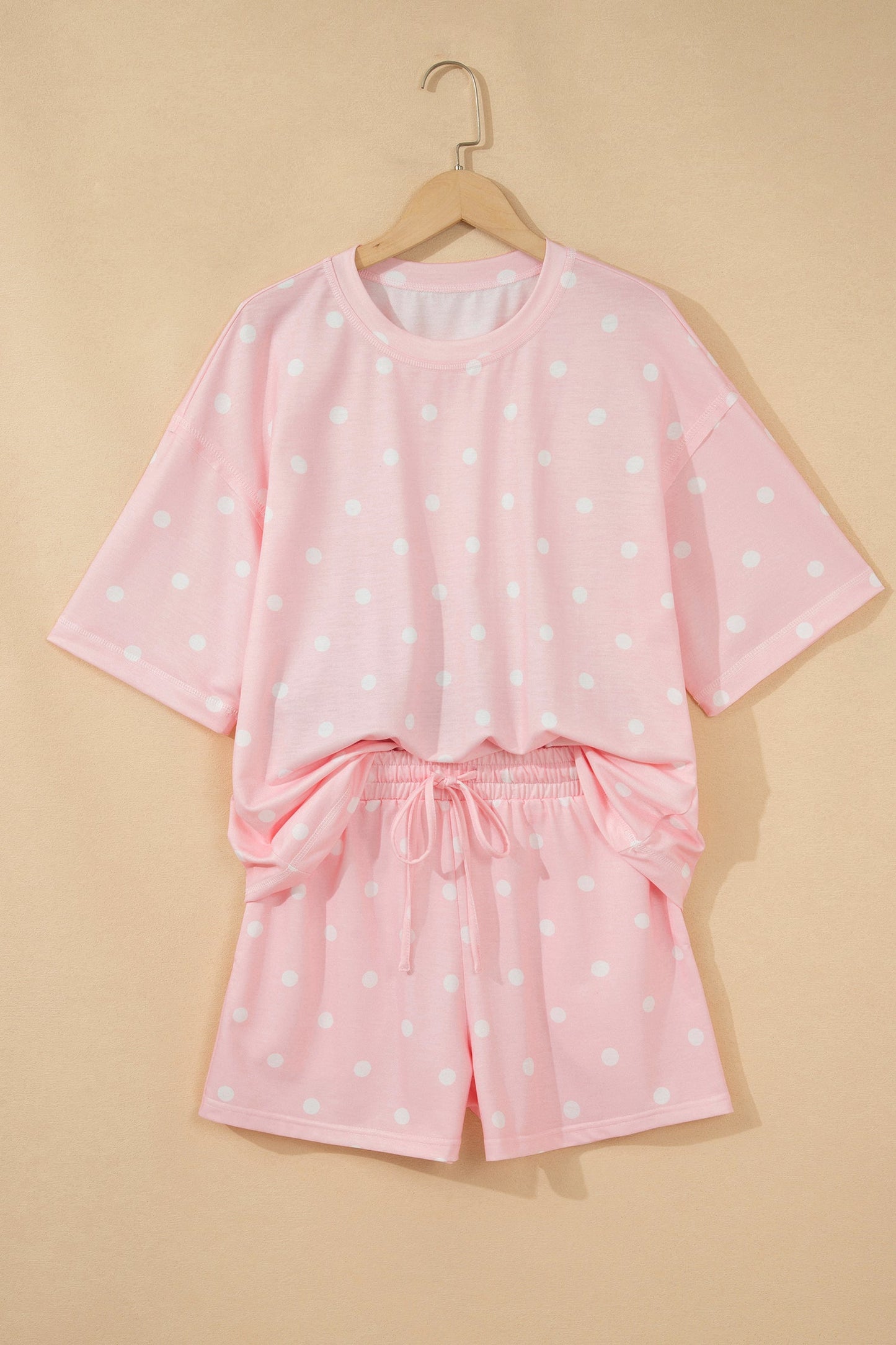 Polka Dot Loose Top and Drawstring Shorts Set