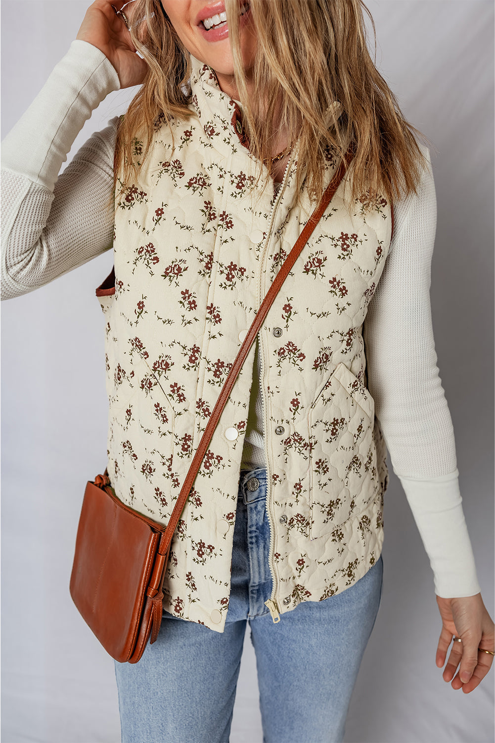 Floral Zip-Up Quilted Vest