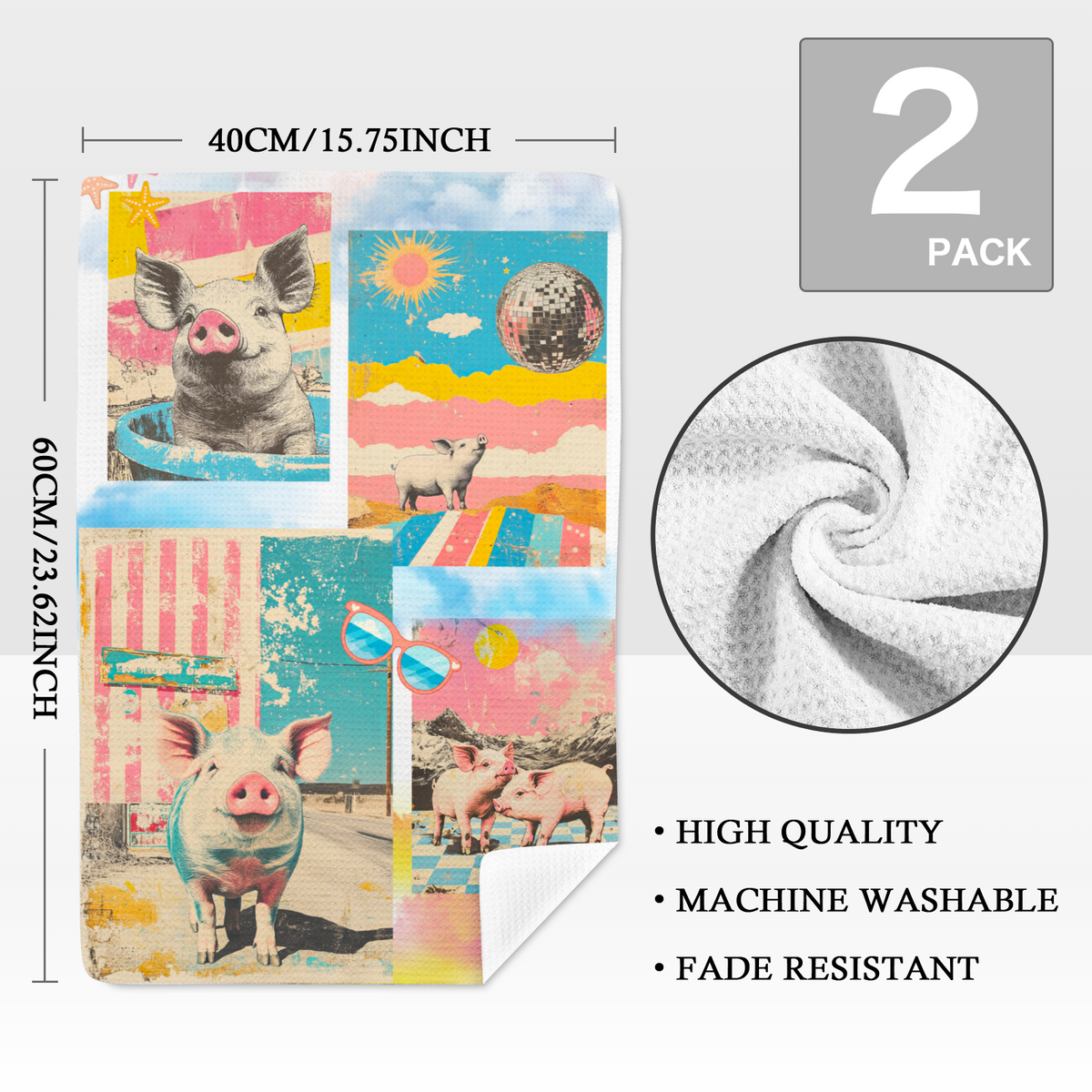 Baha Ranch Sunshine Piggy Set of 2 (same) Kitchen Towels Made in America