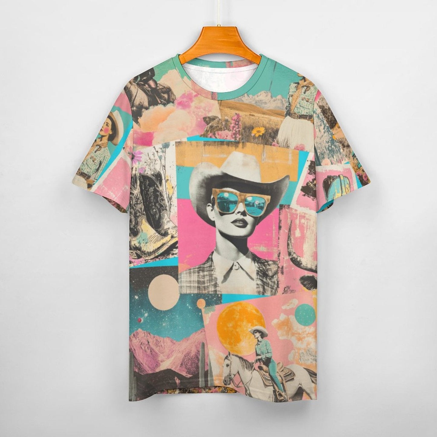 Baha Ranch Retro Pop Western Collage Cotton T Shirt