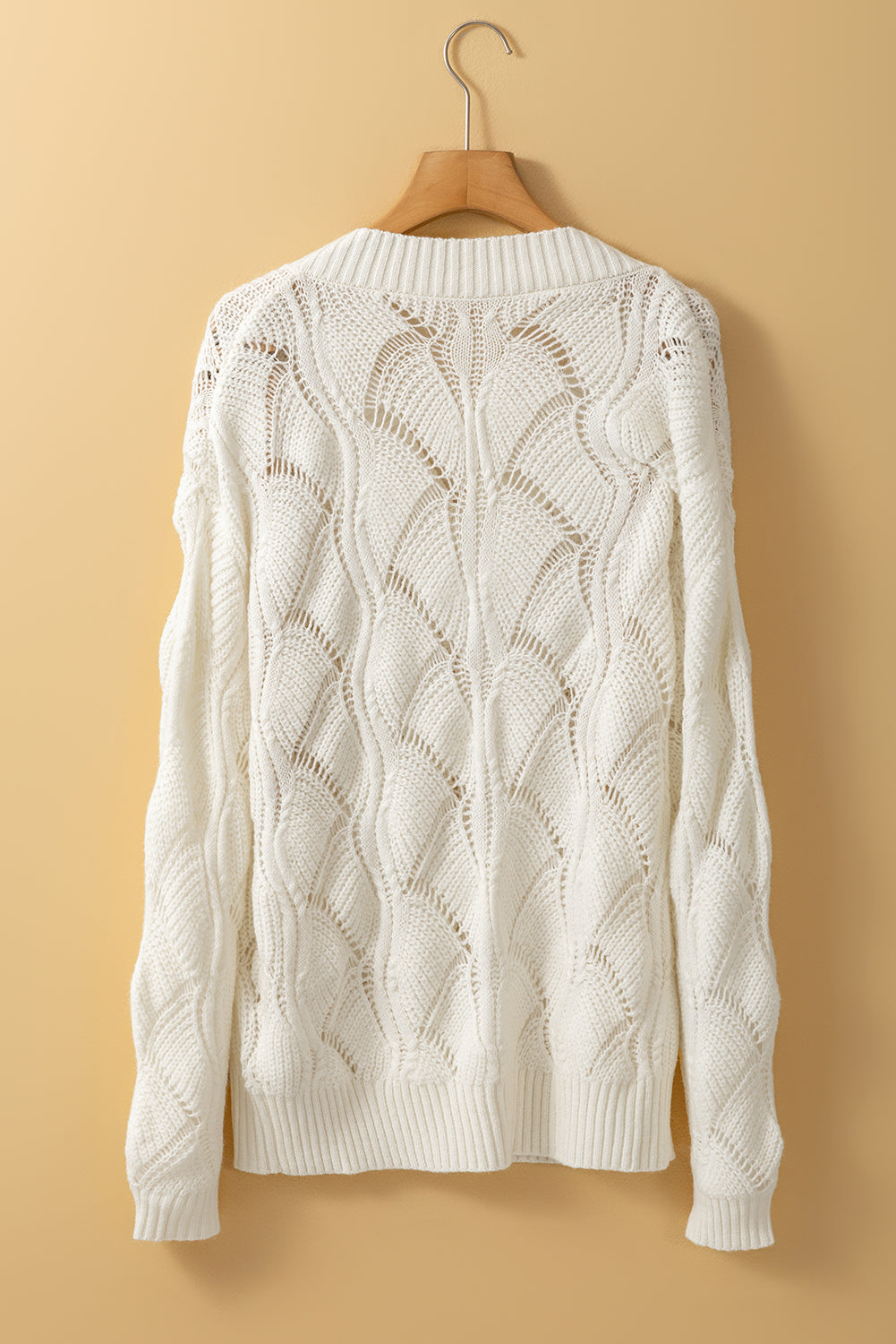 Hollow-Out Knit V-Neck Drop Shoulder Sweater
