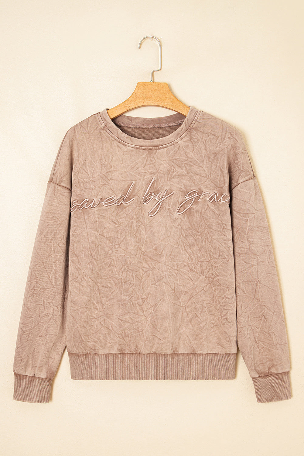 Saved by Grace Embroidered Mineral Wash Loose Sweatshirt