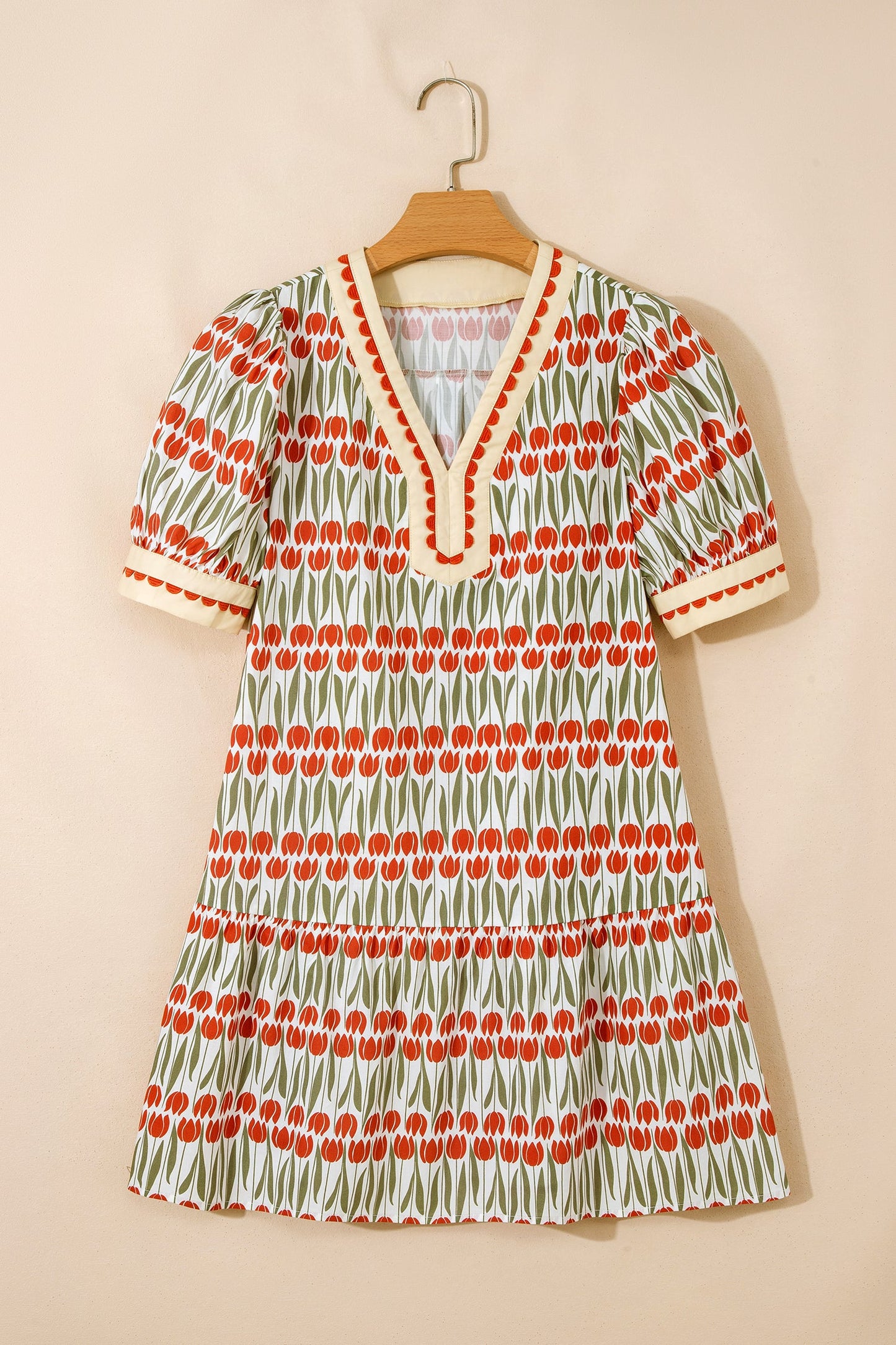 Floral Tulip Cotton Puff Short-Sleeve Mini Dress