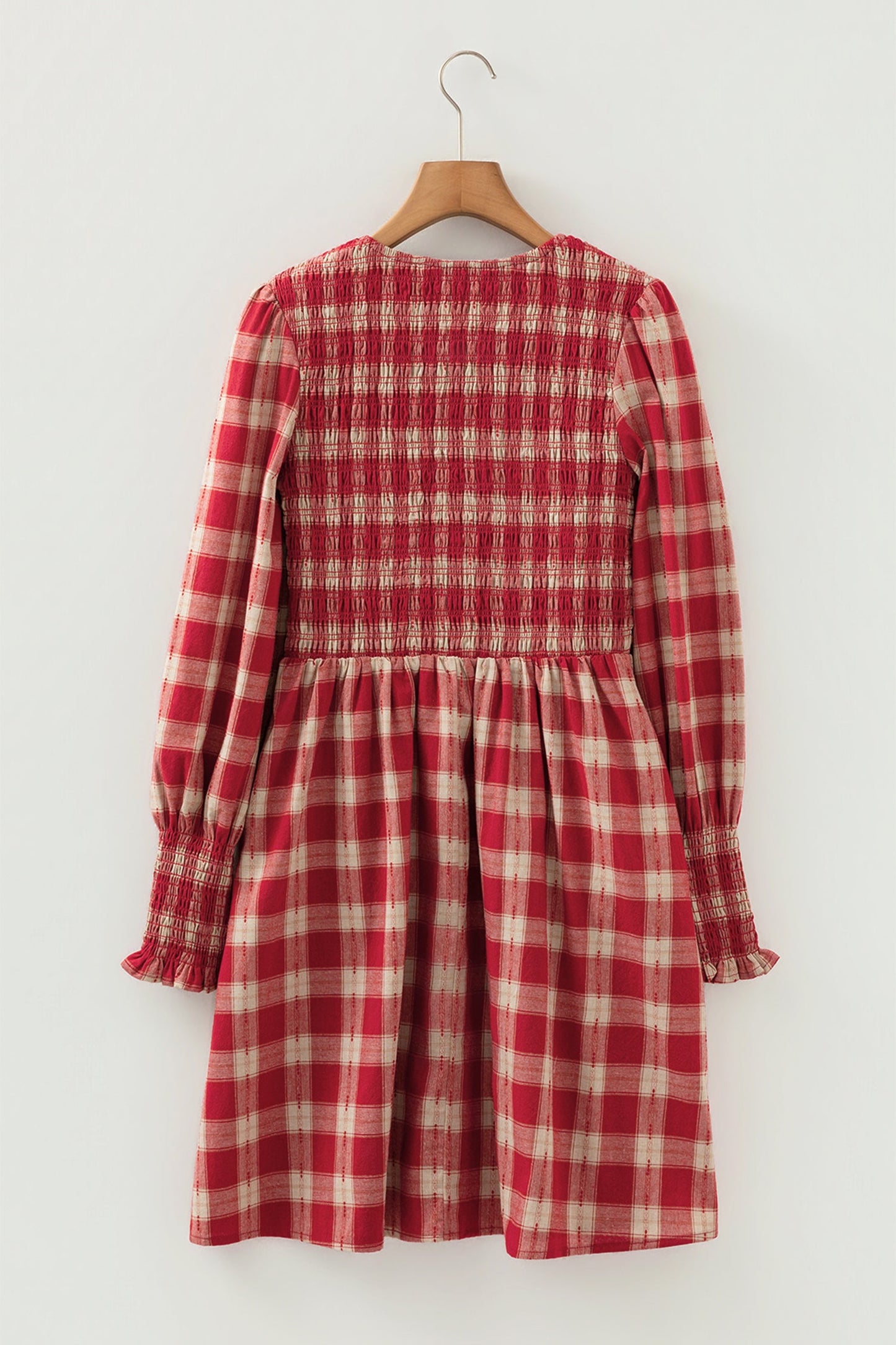 Gingham Plaid Smocked Puff Sleeve Mini Dress