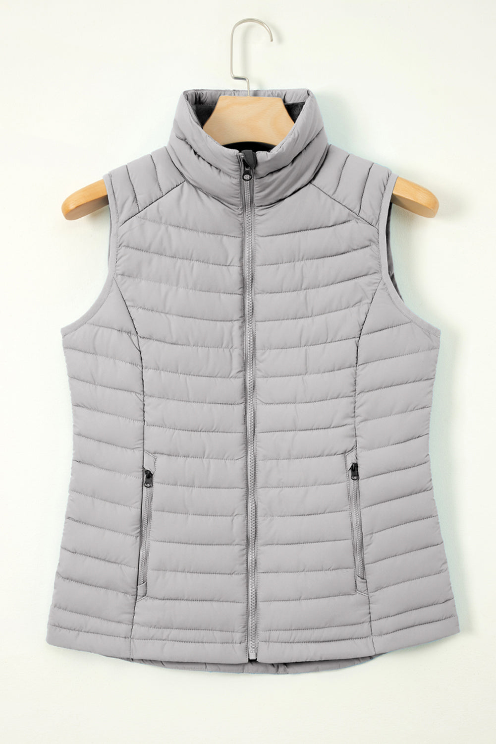 Solid Plush Standing Collar Zip Up Puffer Vest