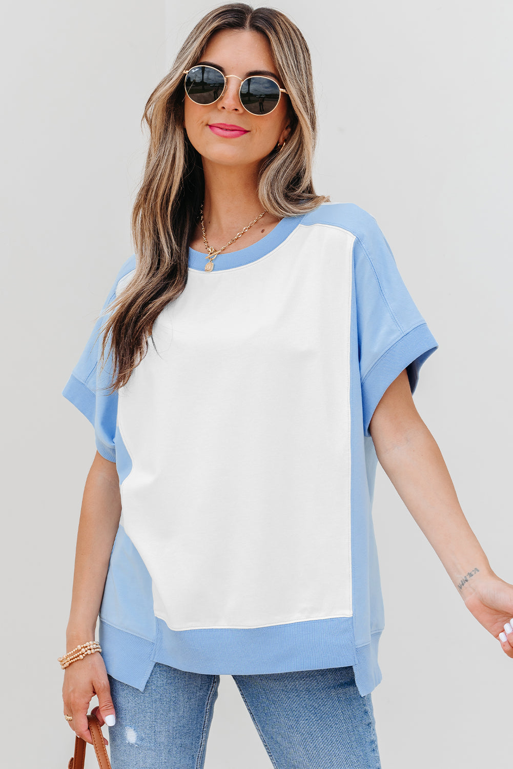 Colorblock Exposed Seam Crew-Neck T-Shirt