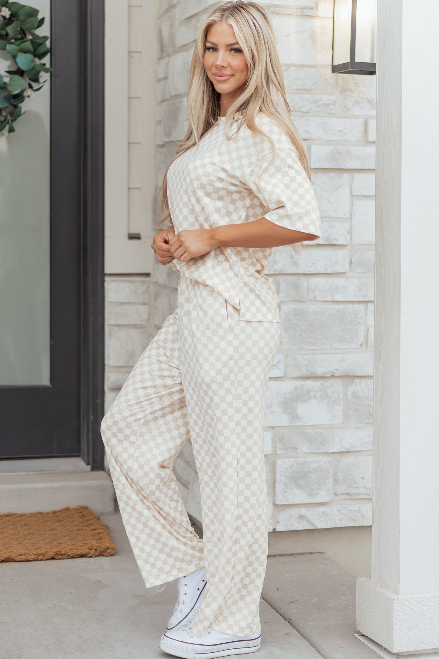 Checker Short Sleeve Tee & Pants Lounge Set