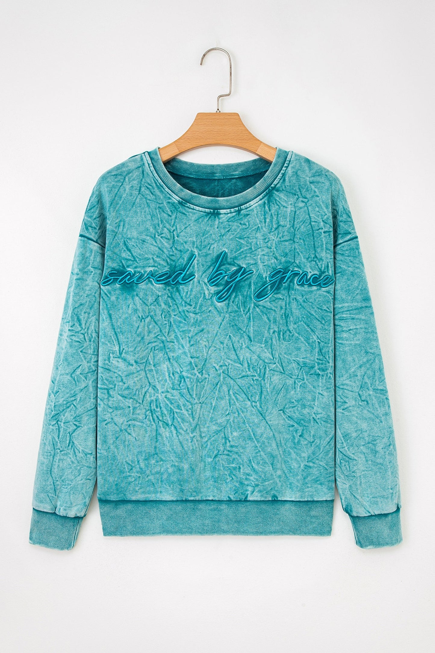 Saved by Grace Embroidered Mineral Wash Loose Sweatshirt