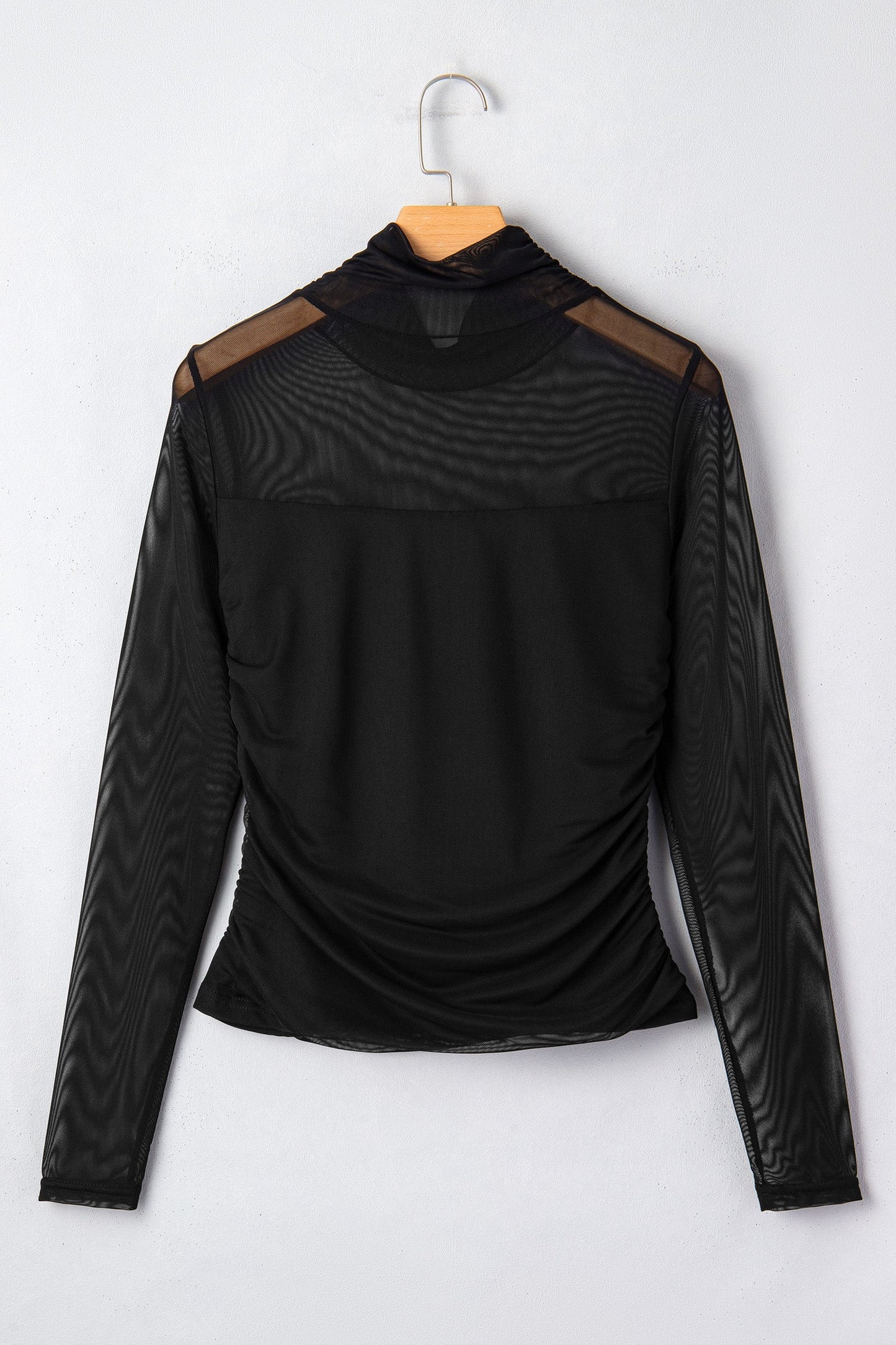 Sheer Mesh Patchwork High Neck Long Sleeve Top