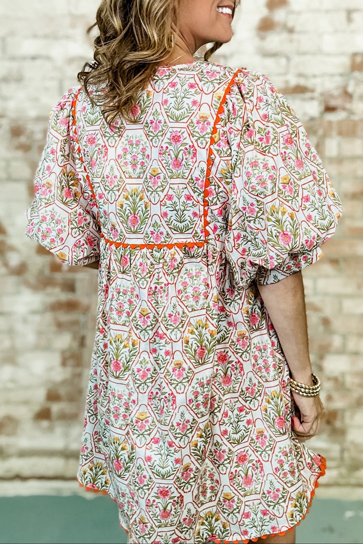 Floral Tassel Tie V-Neck Scallop Loose Mini Dress