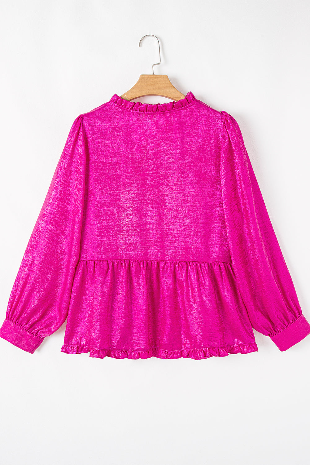Solid Metallic V-Neck Puff Sleeve Babydoll Blouse