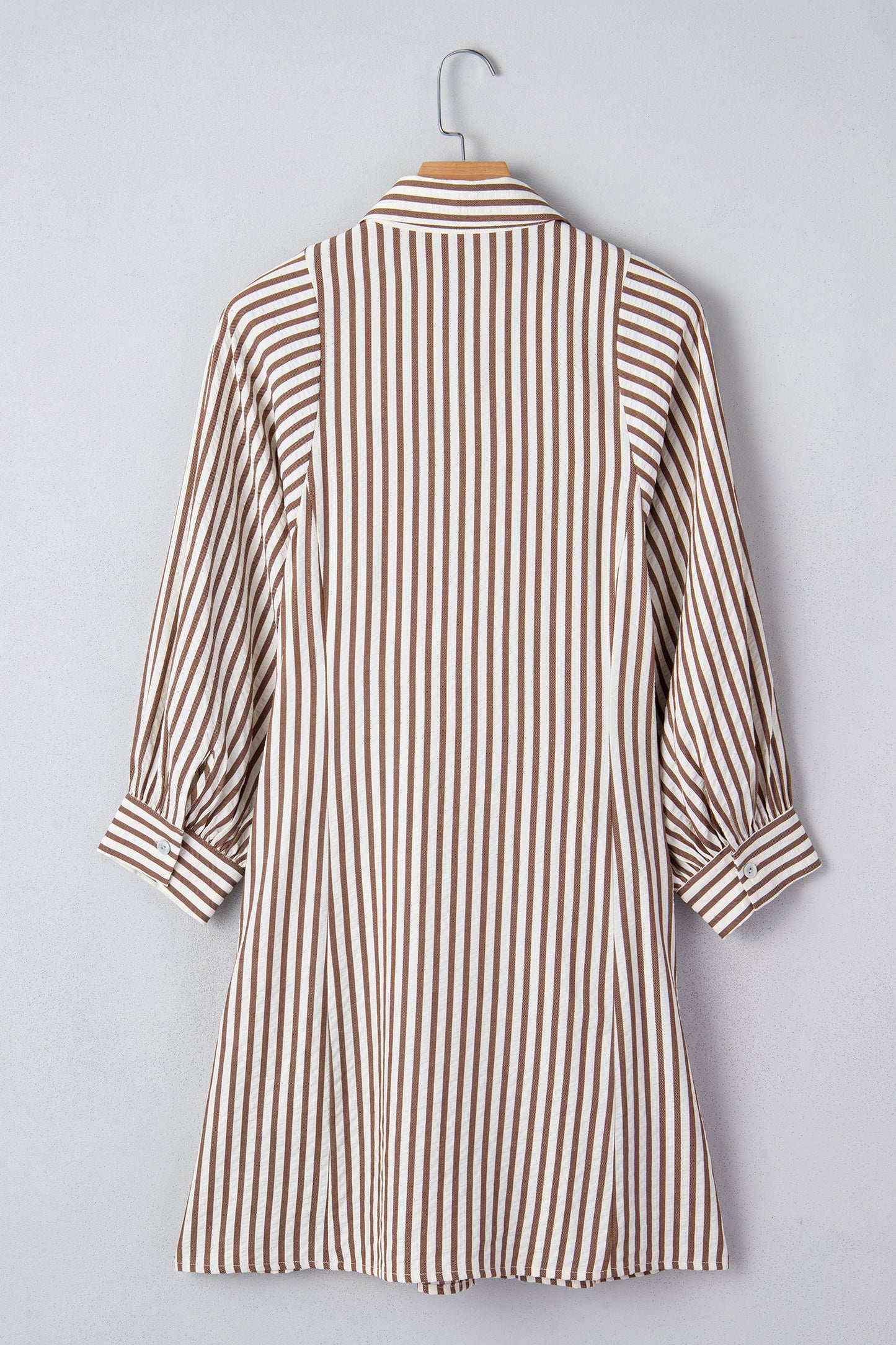 Stripe Tie Waist Puff Sleeve Mini Shirt Dress