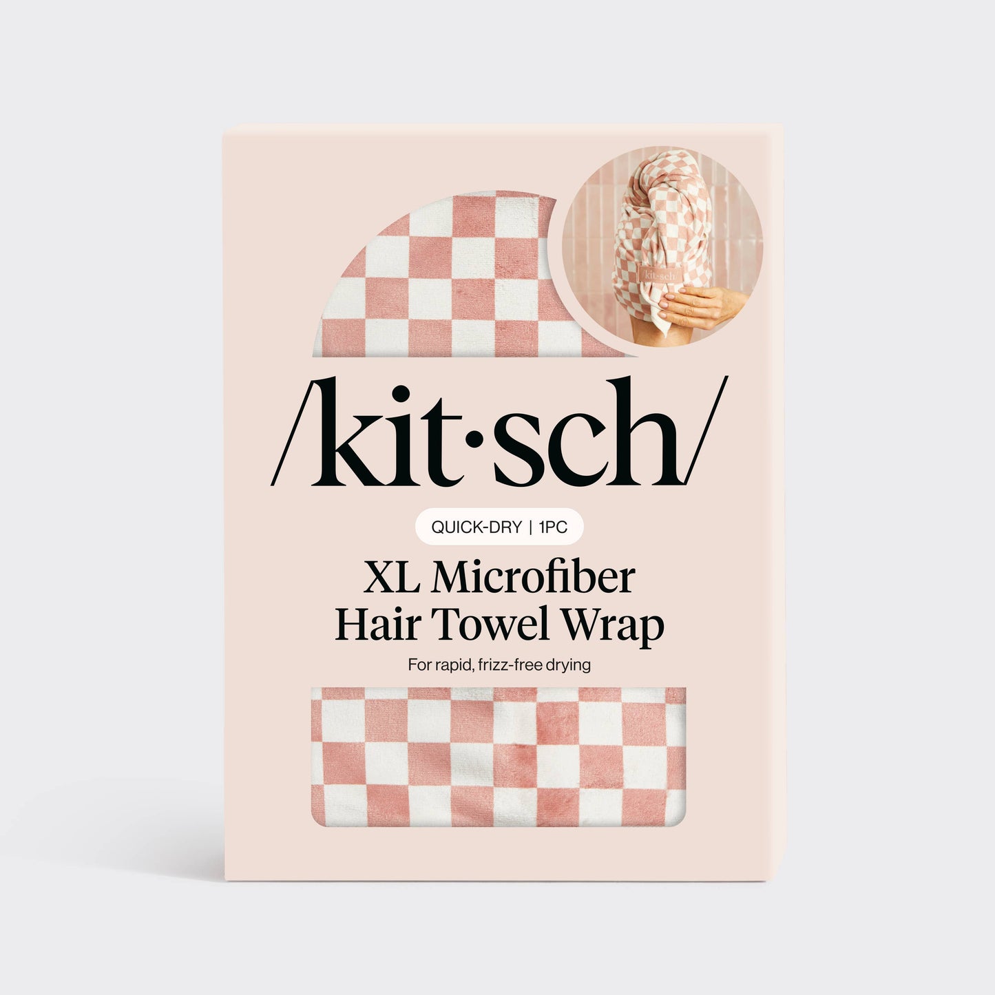 Extra Large Quick-Dry Hair Towel Wrap- Terracotta Checker by Kitsch