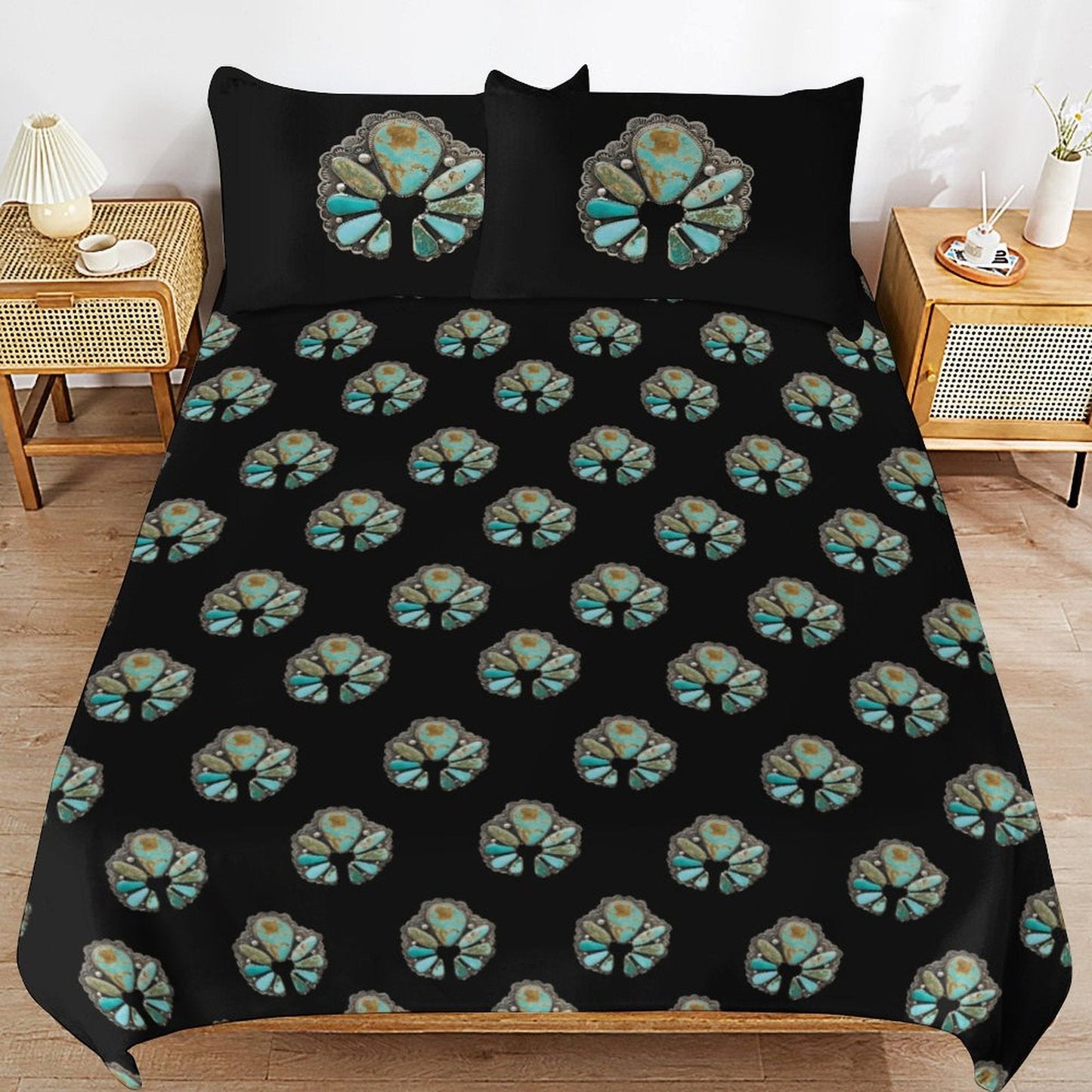 Turquoise Naja Design 3-Piece Bedding Set (1 Duvet Cover + 2 Pillow Shams) – 102"×90"