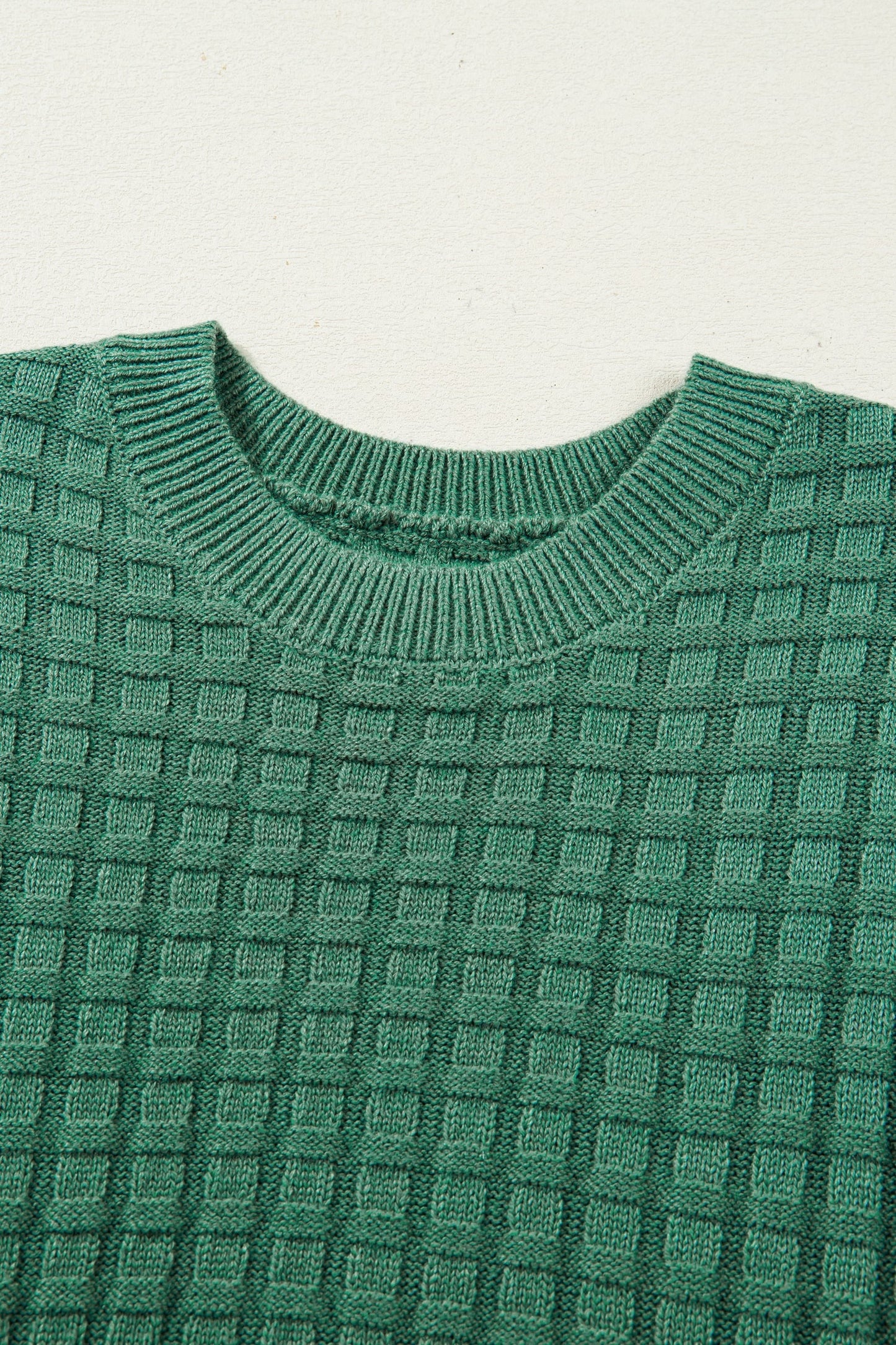 Solid Textured Round Neck Short Sleeve Sweater