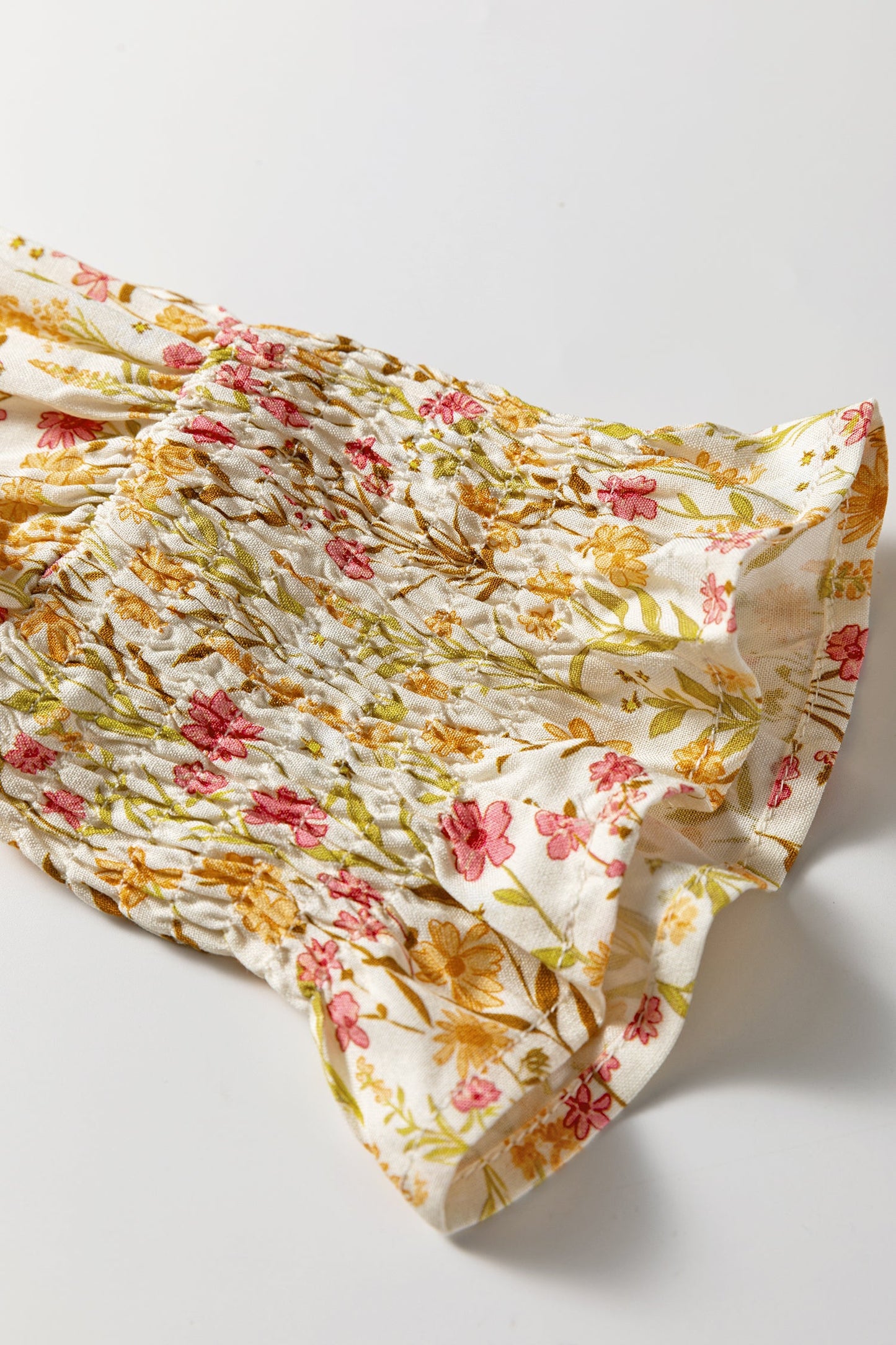 Floral Frilled Trim Smocked Cuff Dress