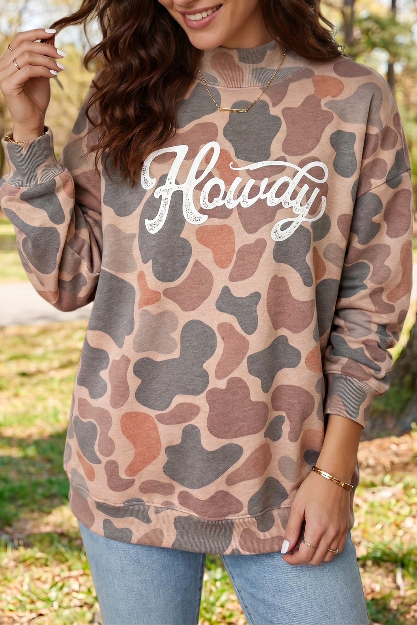 Western Howdy Camo Baggy Pullover Sweatshirt