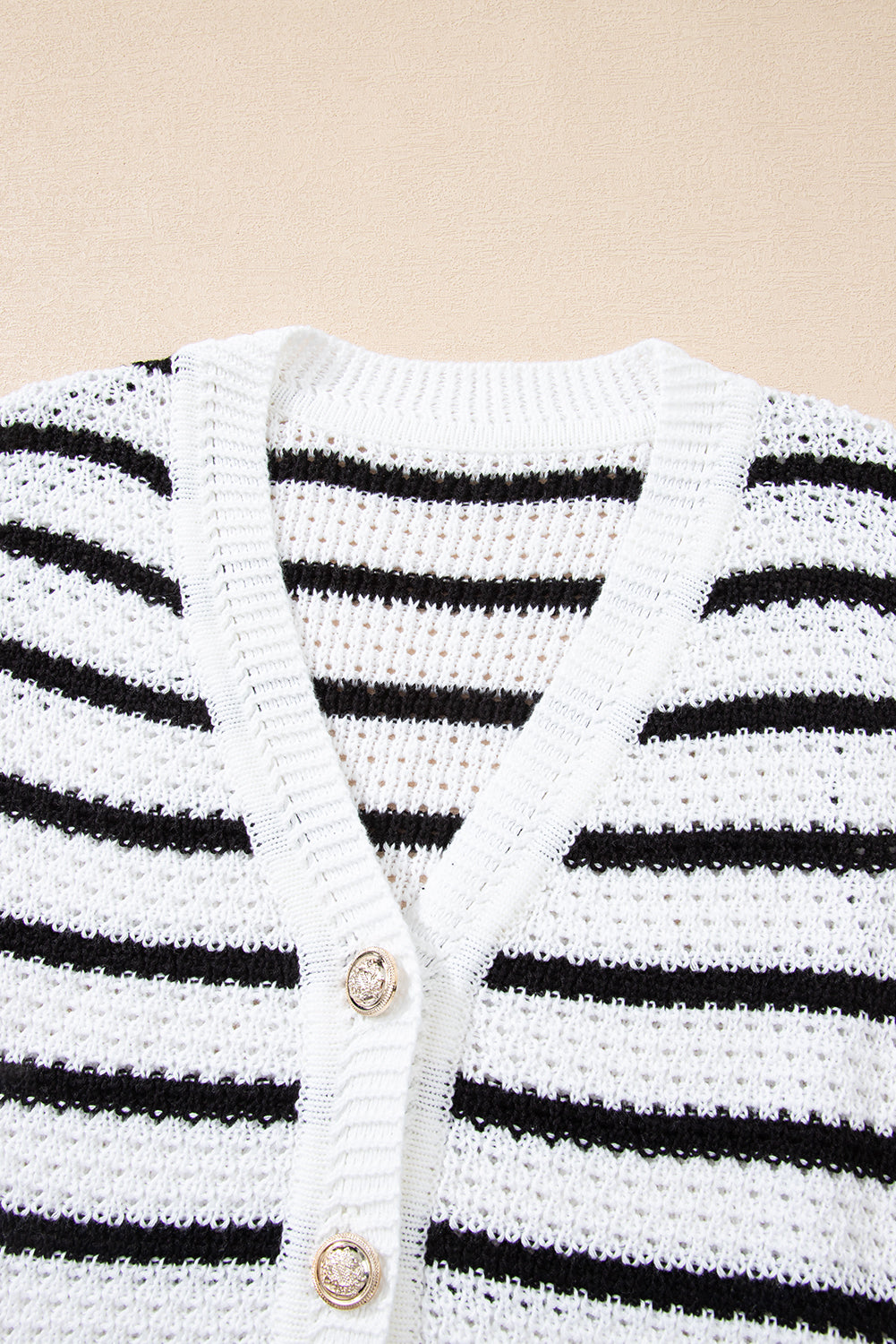 Stripe V-Neck Gold Button Sweater Top