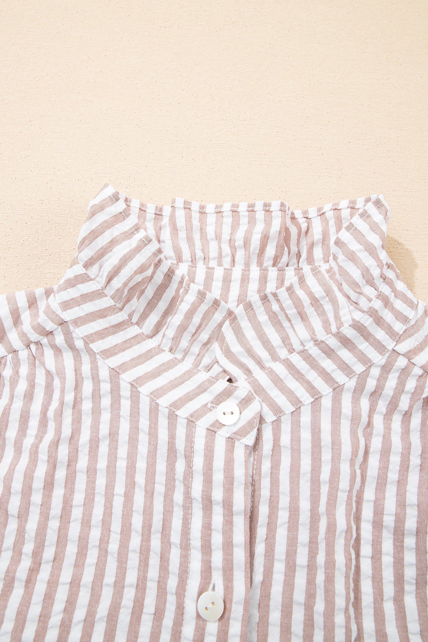 Stripe Frilled Collar 3/4 Sleeve Maxi Dress