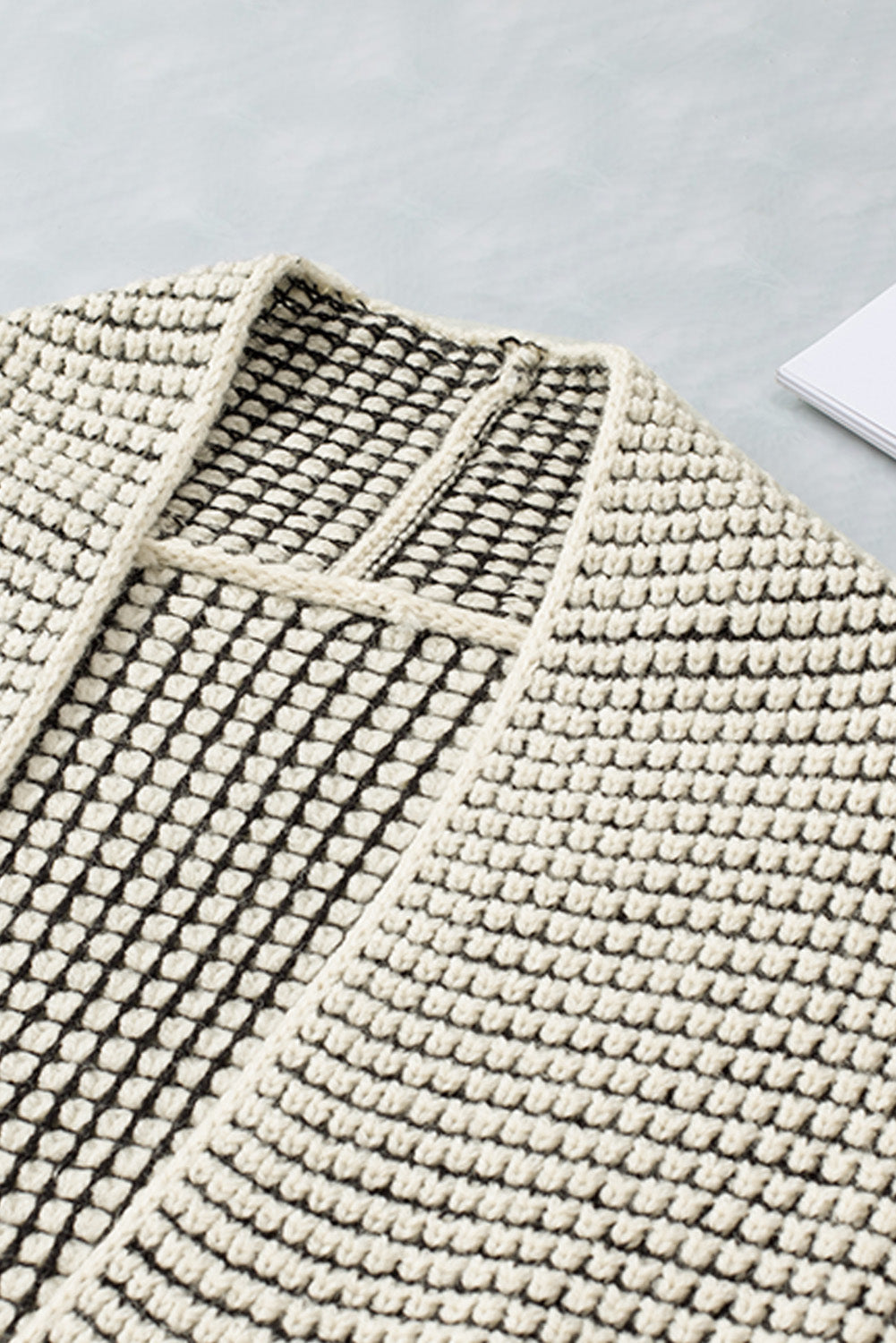 Plaid Textured Knitted Open Front Cardigan