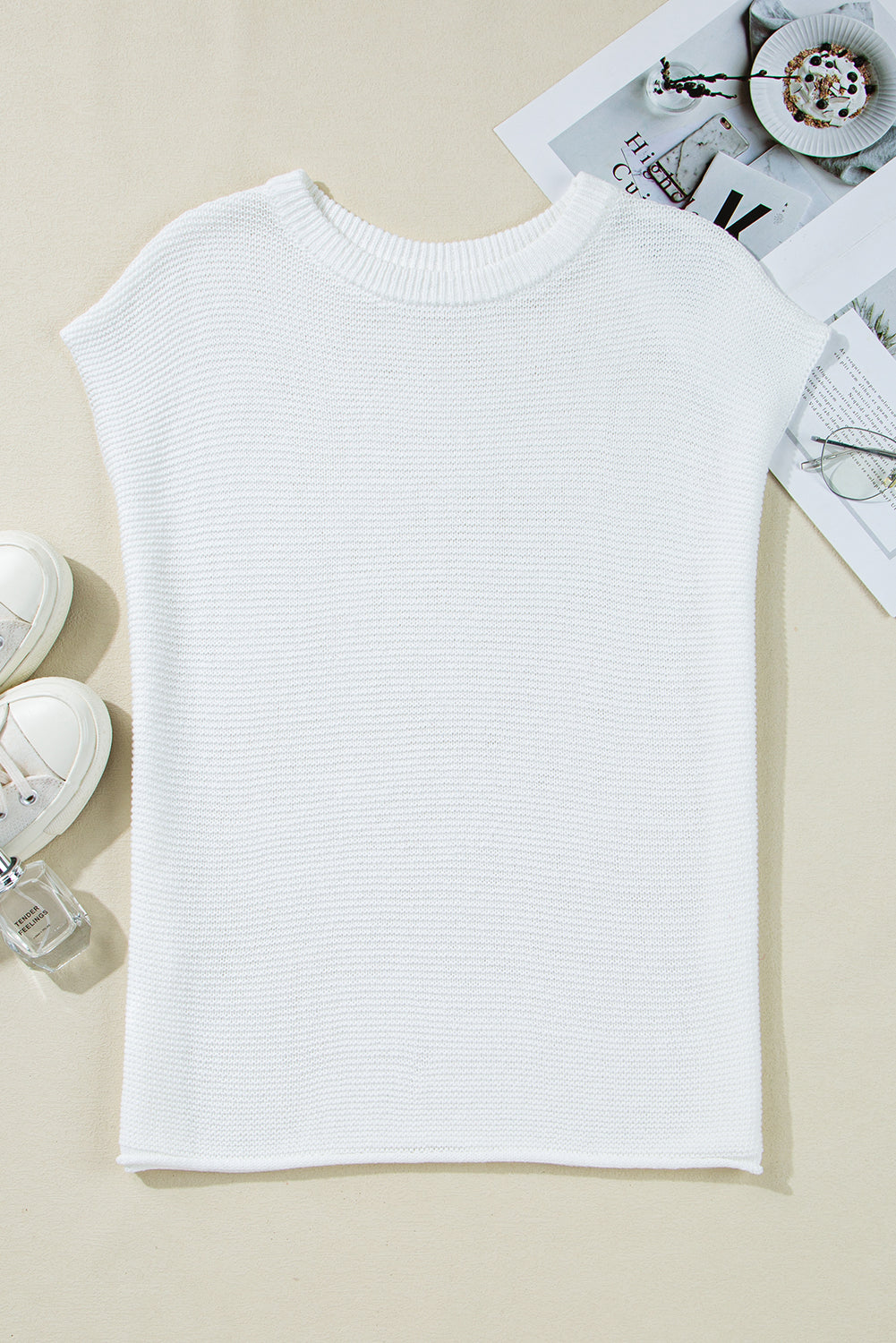 Solid Short Sleeve Side Slit Sweater Tee