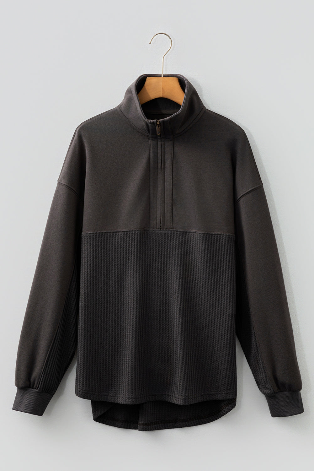 Waffle Knit Patchwork Half-Zip Sweatshirt