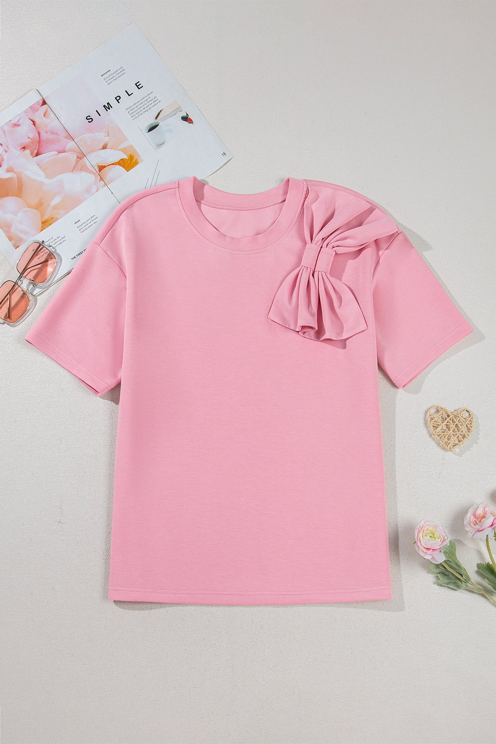 Bow Applique Short Sleeve T-Shirt