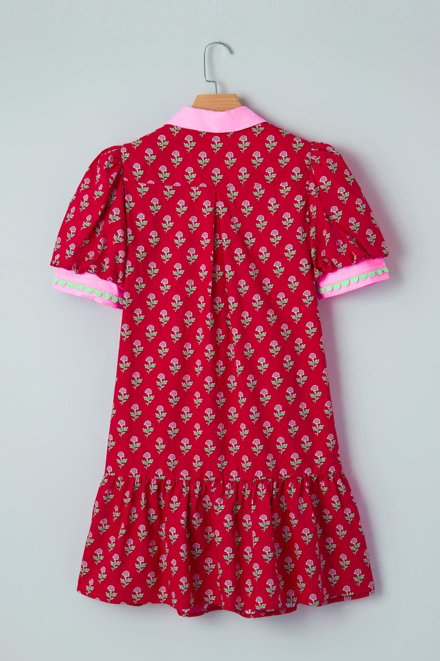 Floral V-Neck Short Bubble Sleeve Mini Dress