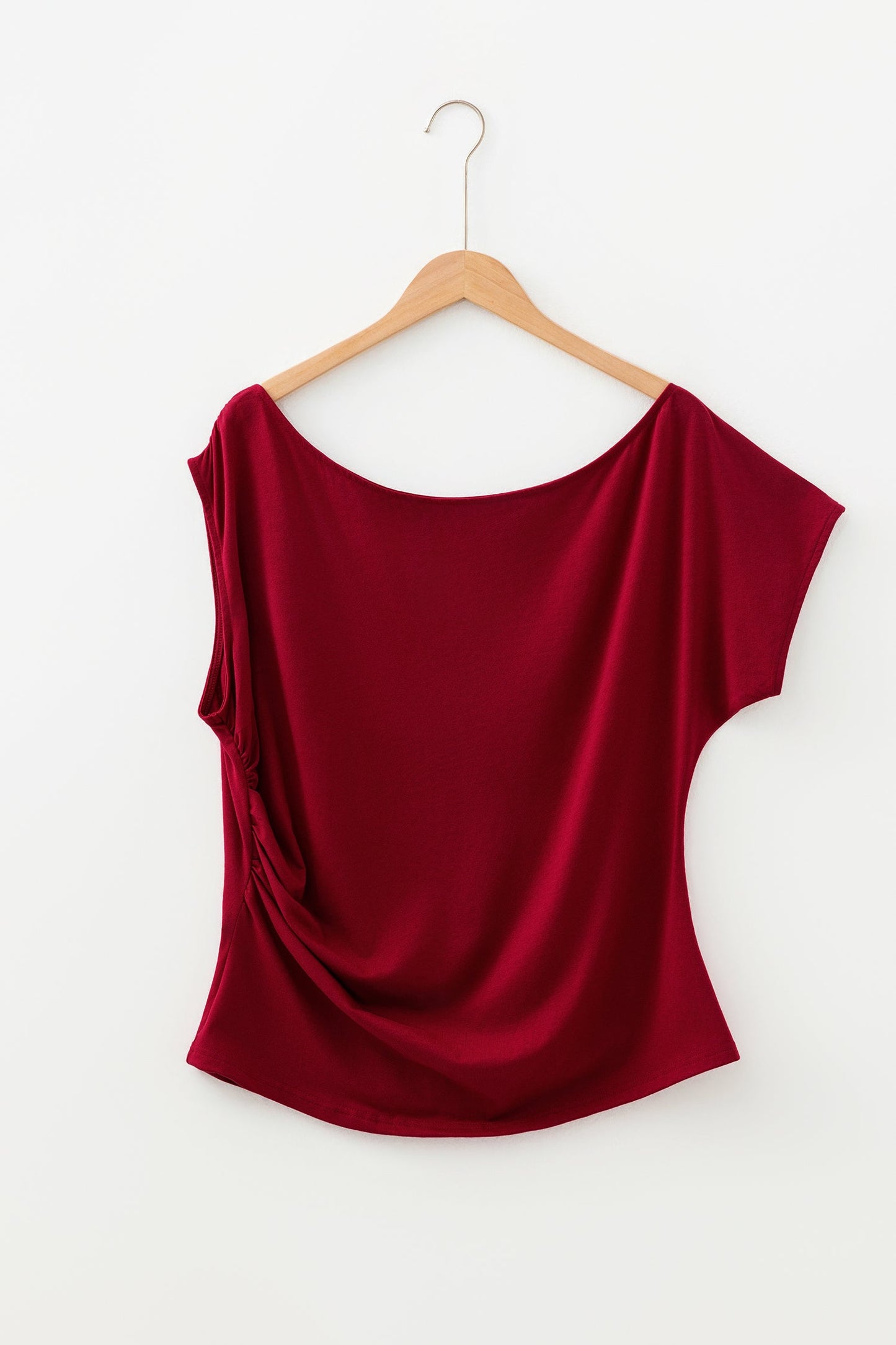 Plus Size Solid Asymmetric Neck Short Sleeve Blouse
