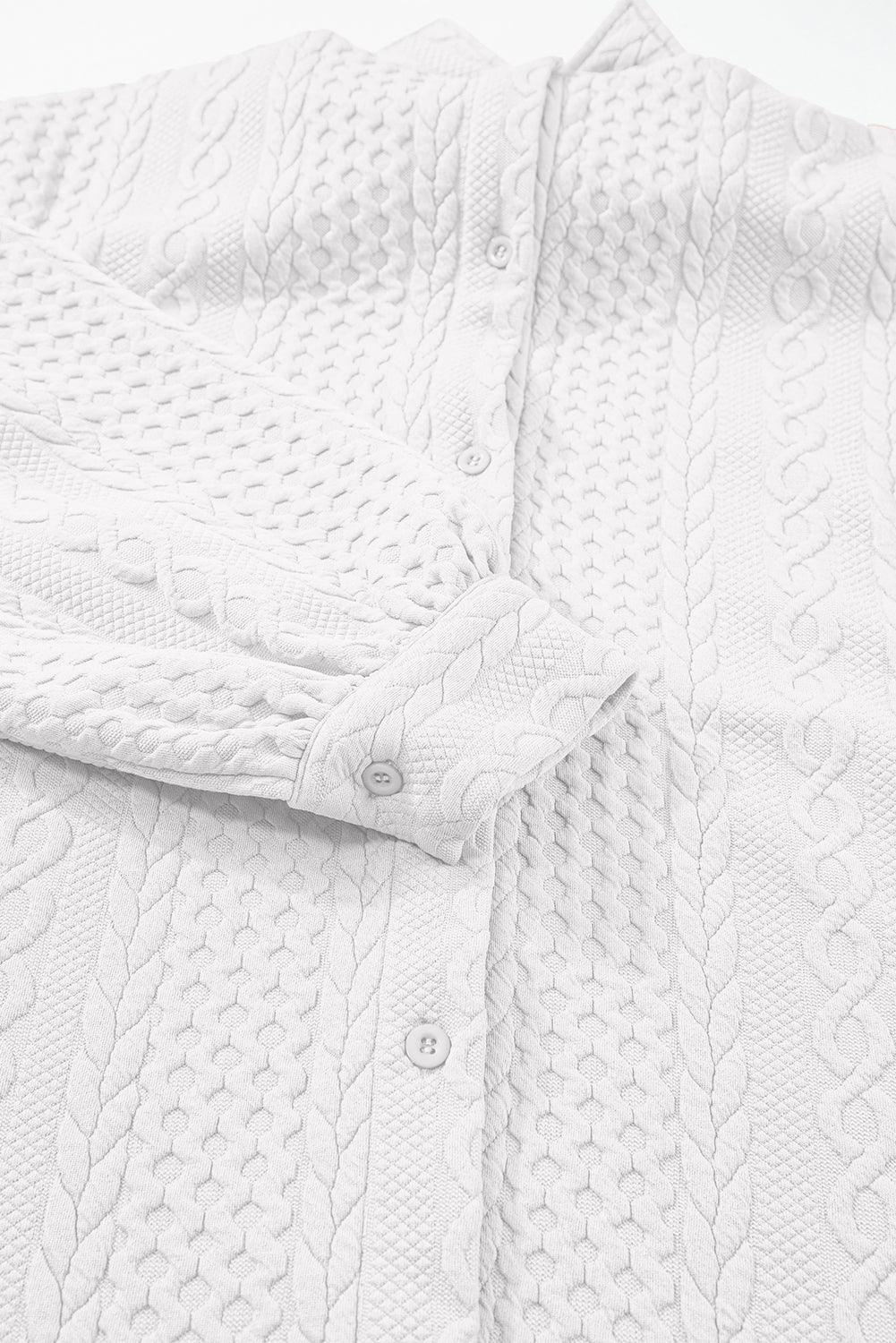 Solid Cable Knit Textured Puff Sleeve Shacket