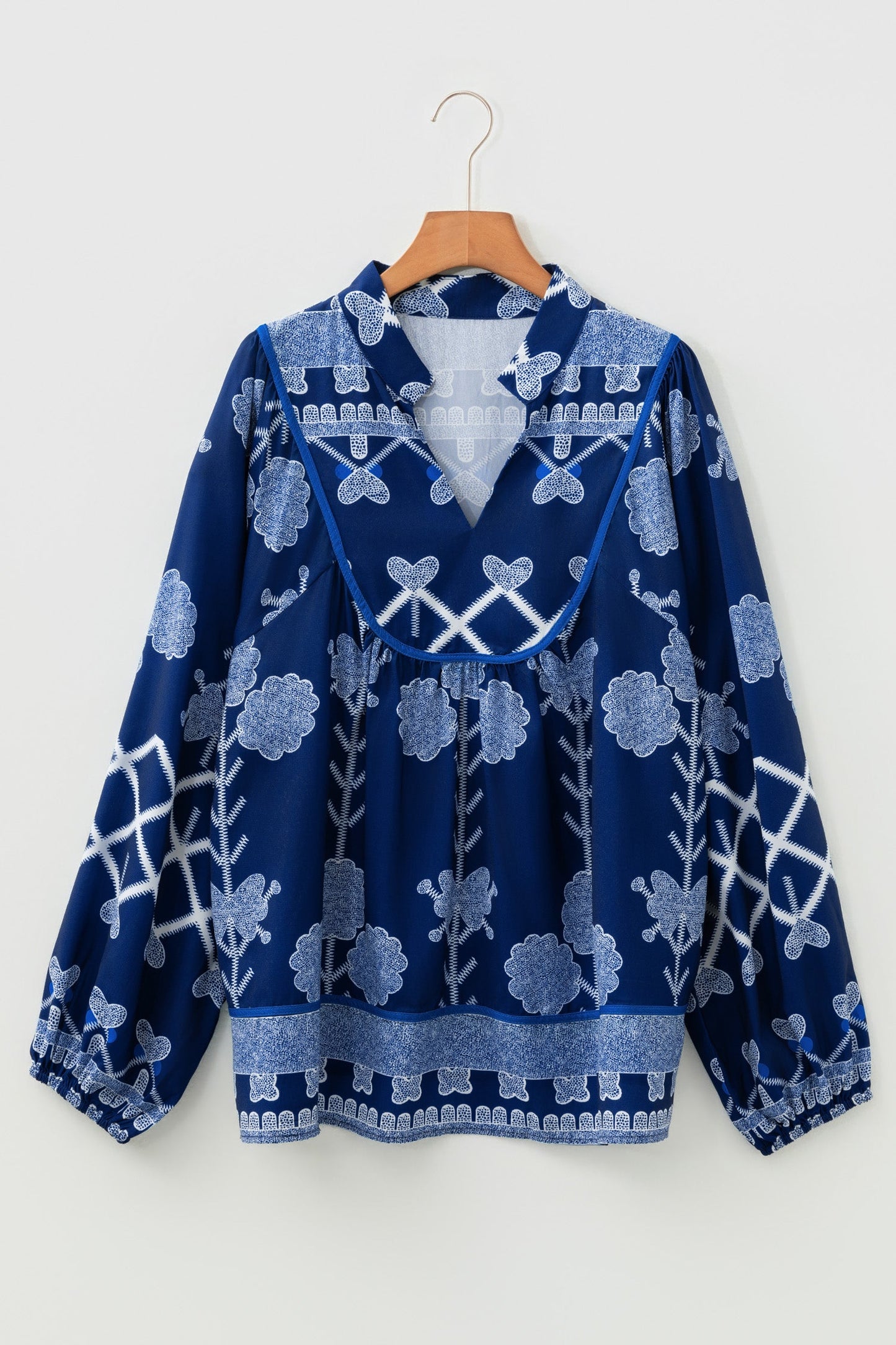 Plus Size Floral Notch Neck Long Sleeve Blouse