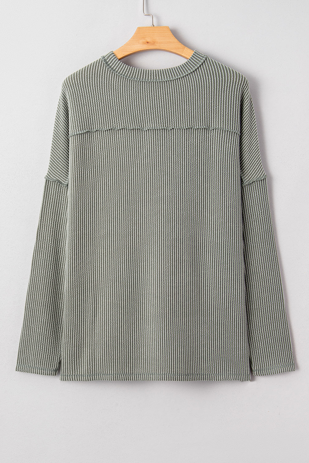 Solid Corded Knit Reverse Seam Long Sleeve Top