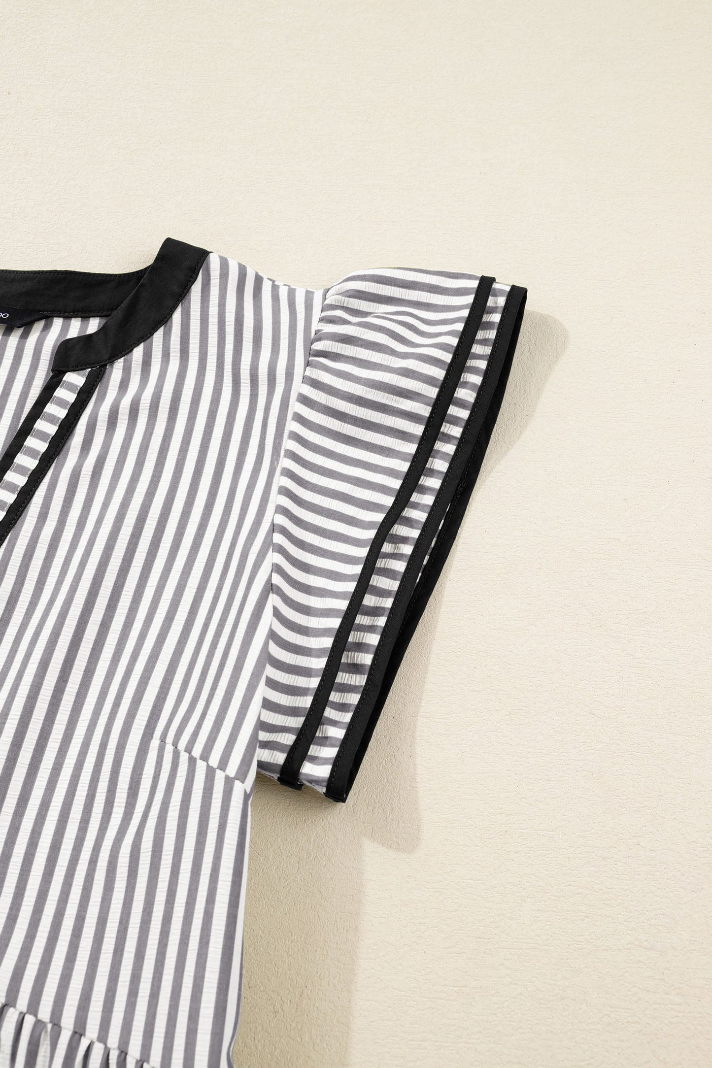 Stripe Contrast V-Neck Flutter Sleeve Midi Dress
