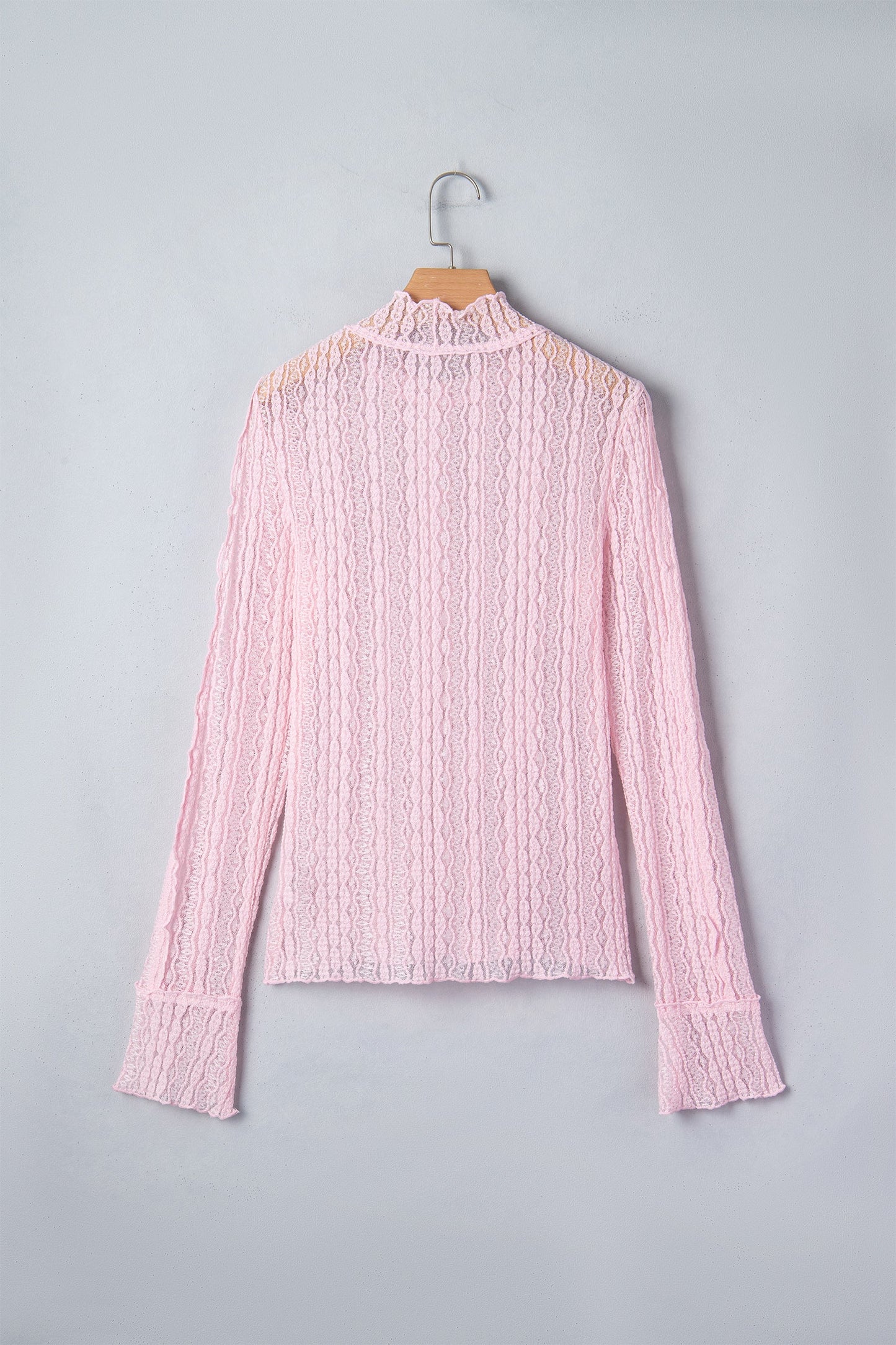 Lace Mock Neck Flounce Long Sleeve Top