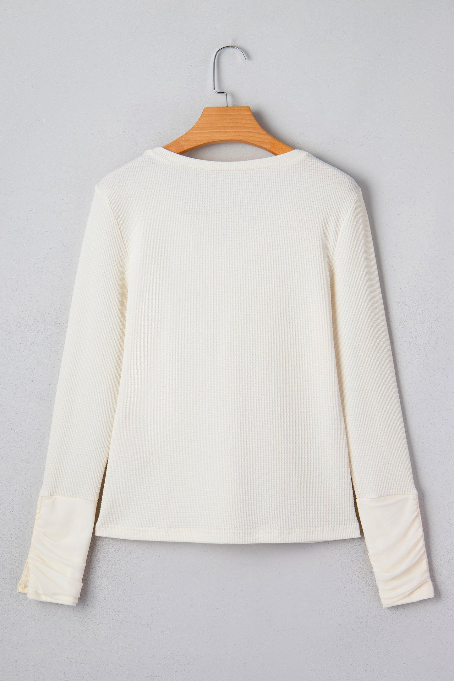 Lace Trim Ruched Long Sleeve V-Neck Thermal Top