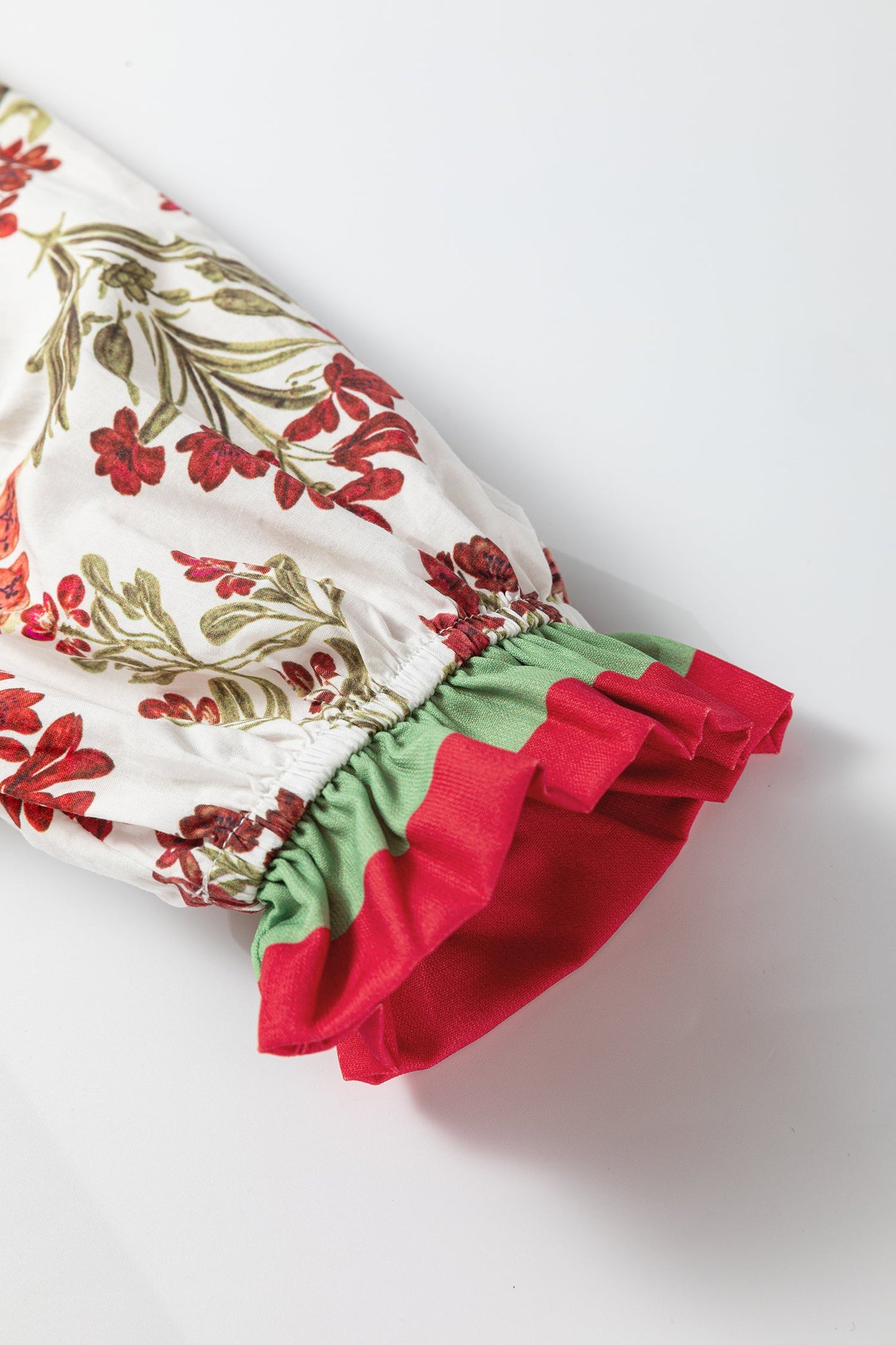 Floral Frilled Colorblock V-Neck Peplum Top